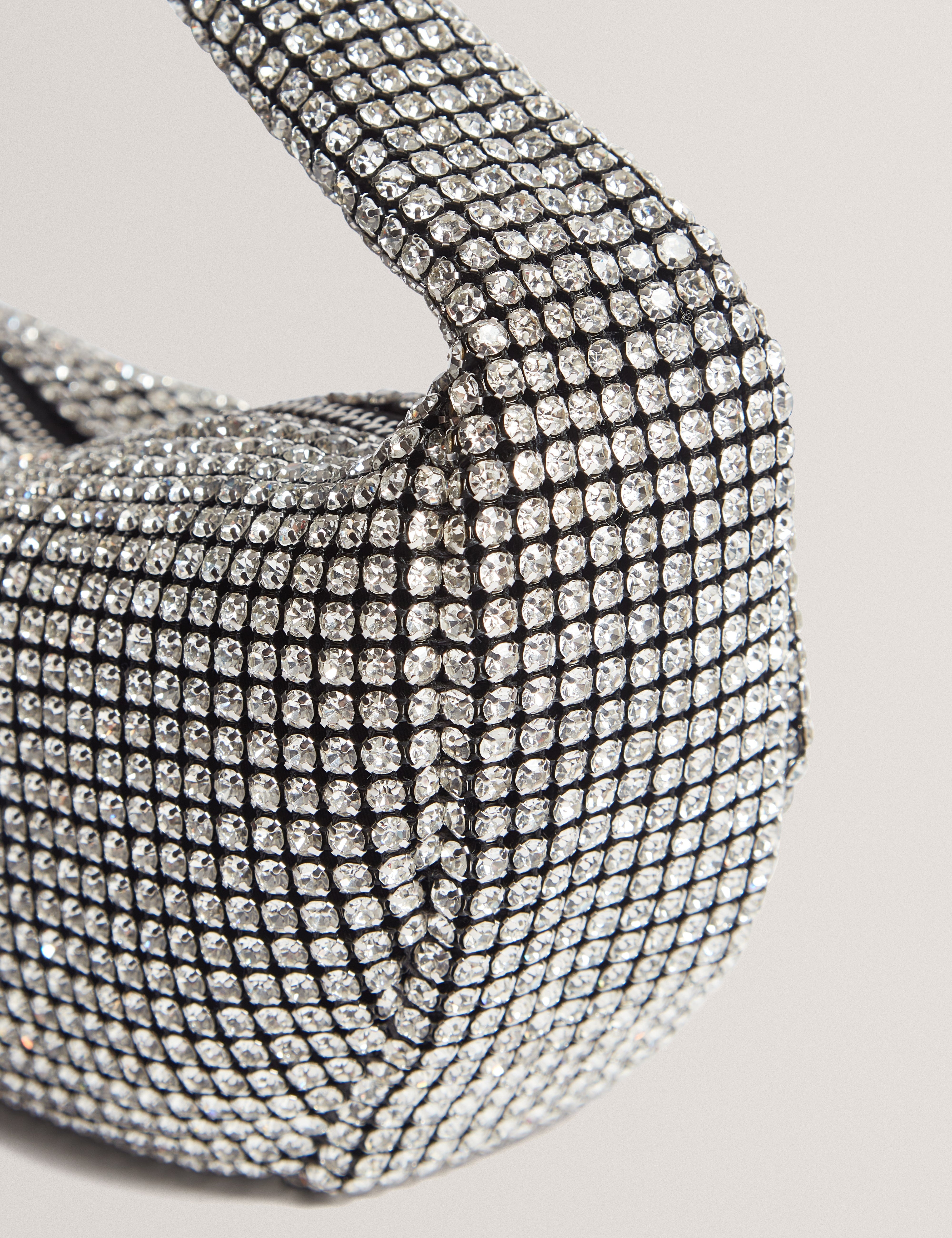 Ted Baker MOV Crystiz Medium Crystal Slouchy Hobo Bag Silver
