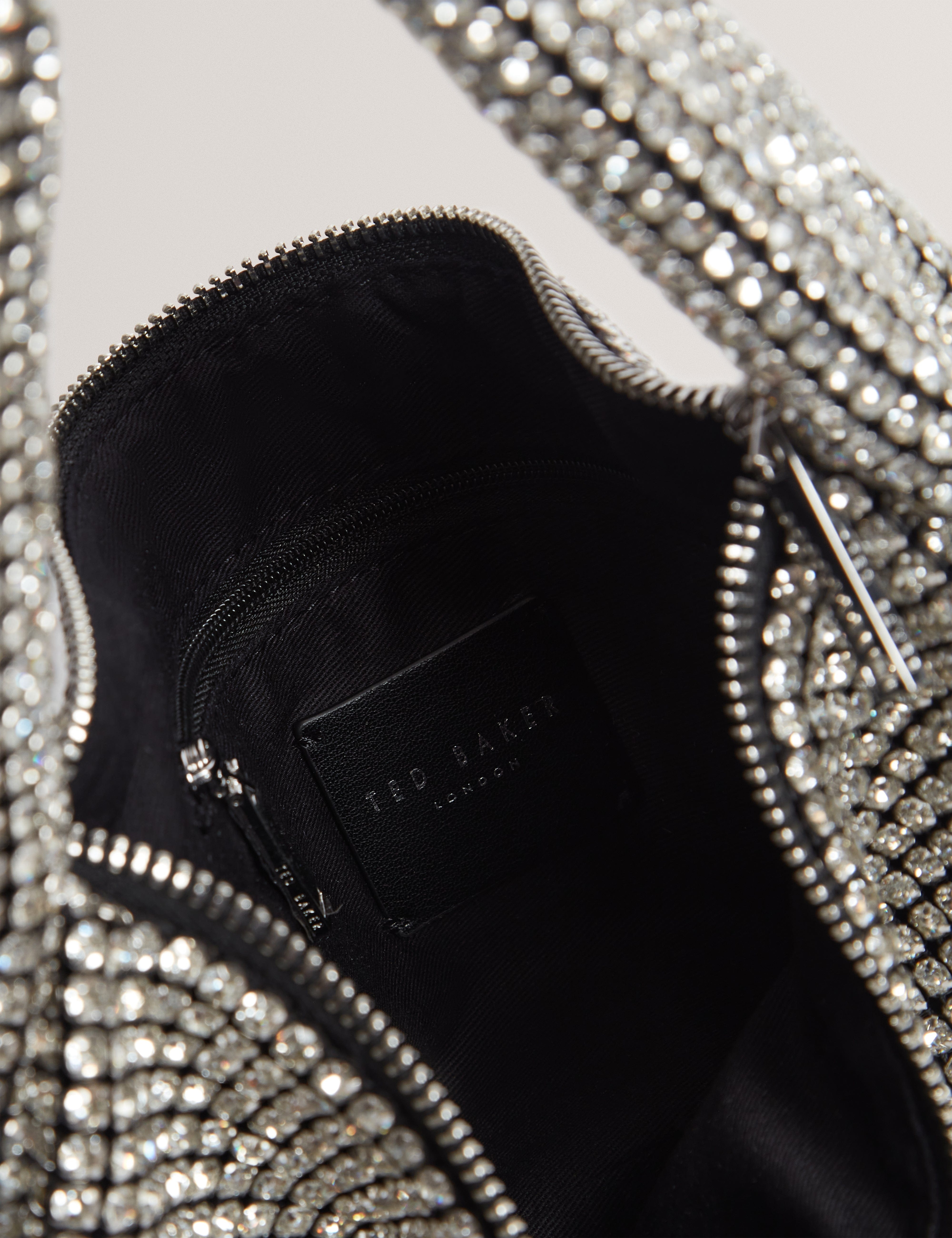 Ted Baker MOV Crystiz Medium Crystal Slouchy Hobo Bag Silver