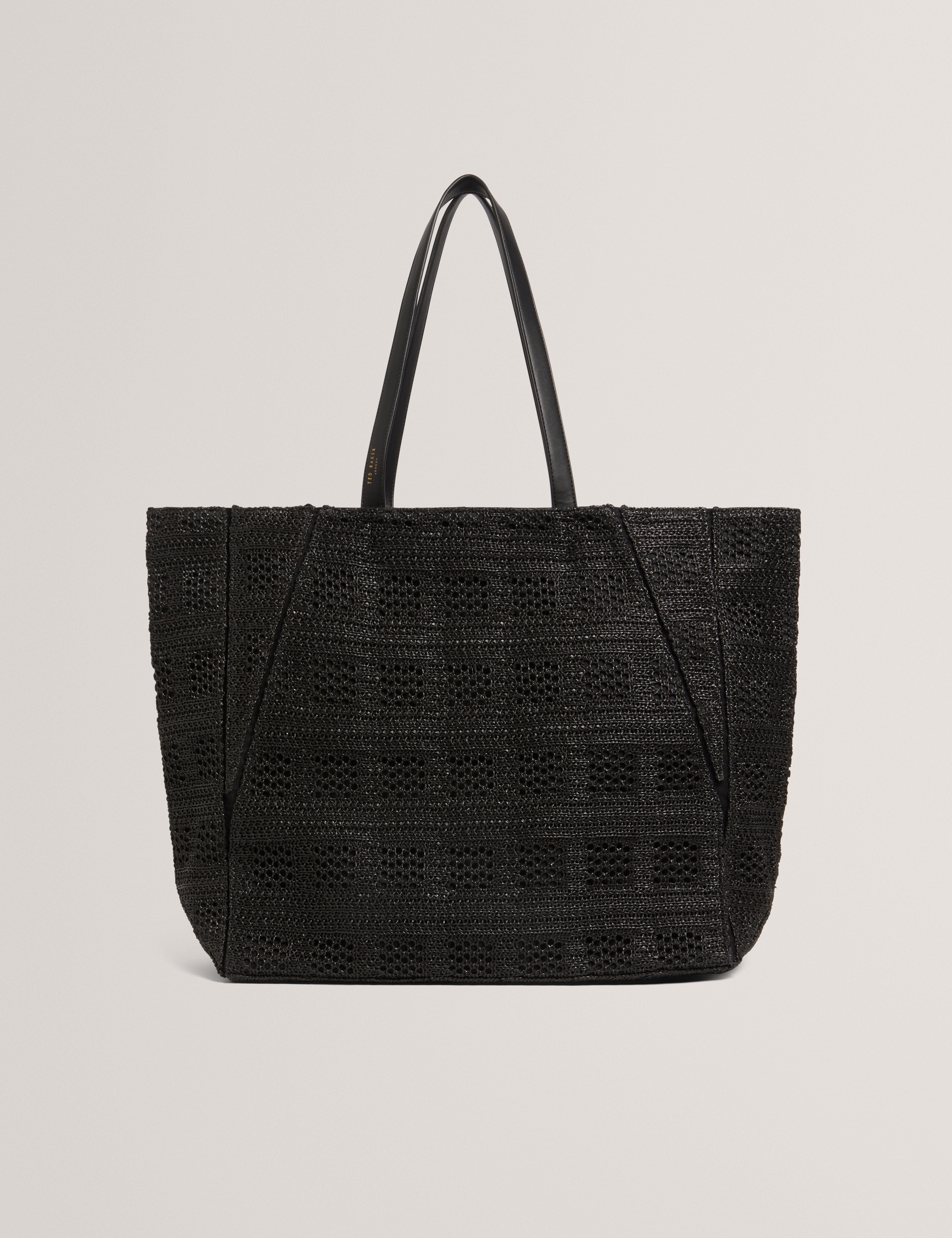 Ted Baker MOV Periiee Raffia Straw Collapsible Puzzle Bag Black