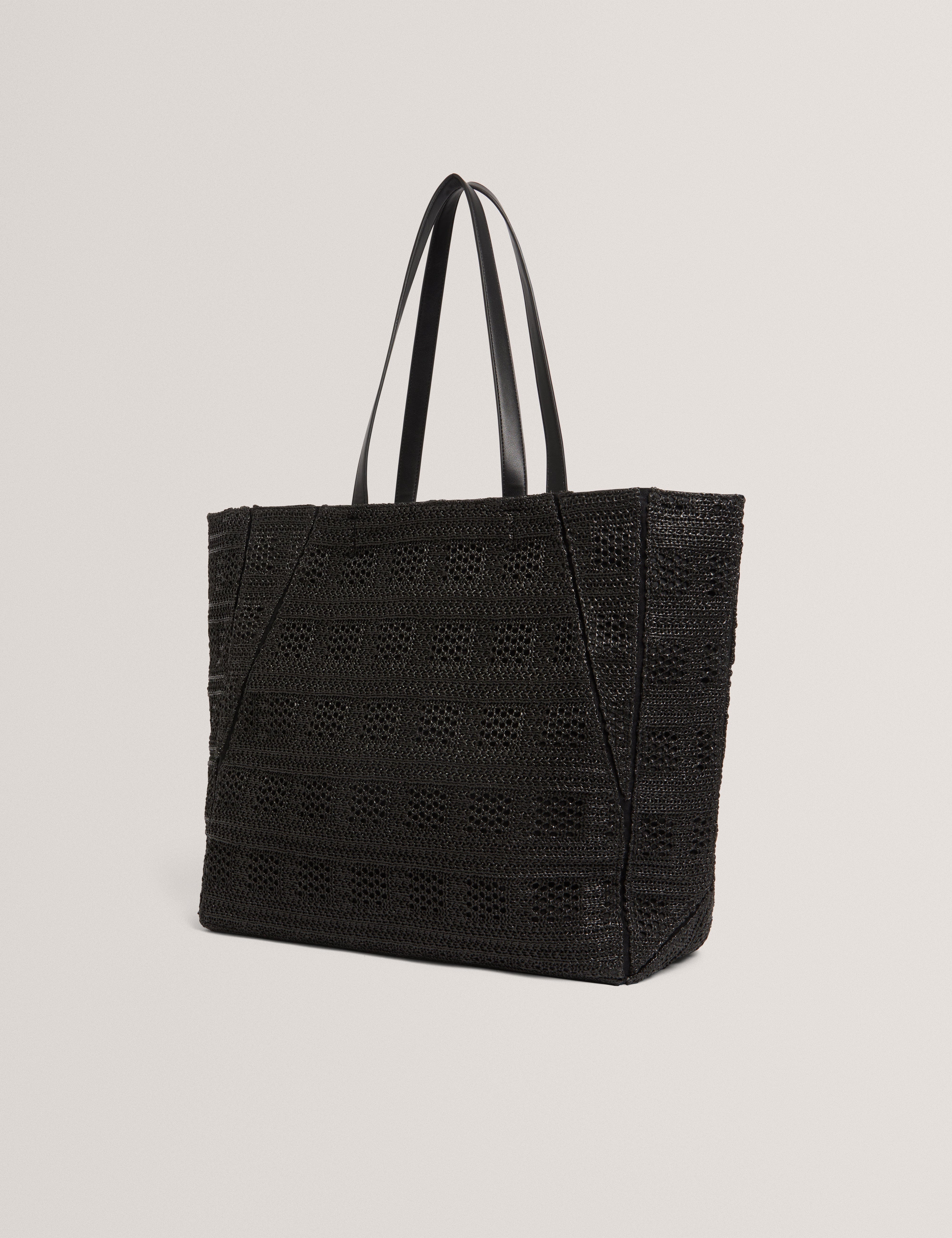 Ted Baker MOV Periiee Raffia Straw Collapsible Puzzle Bag Black