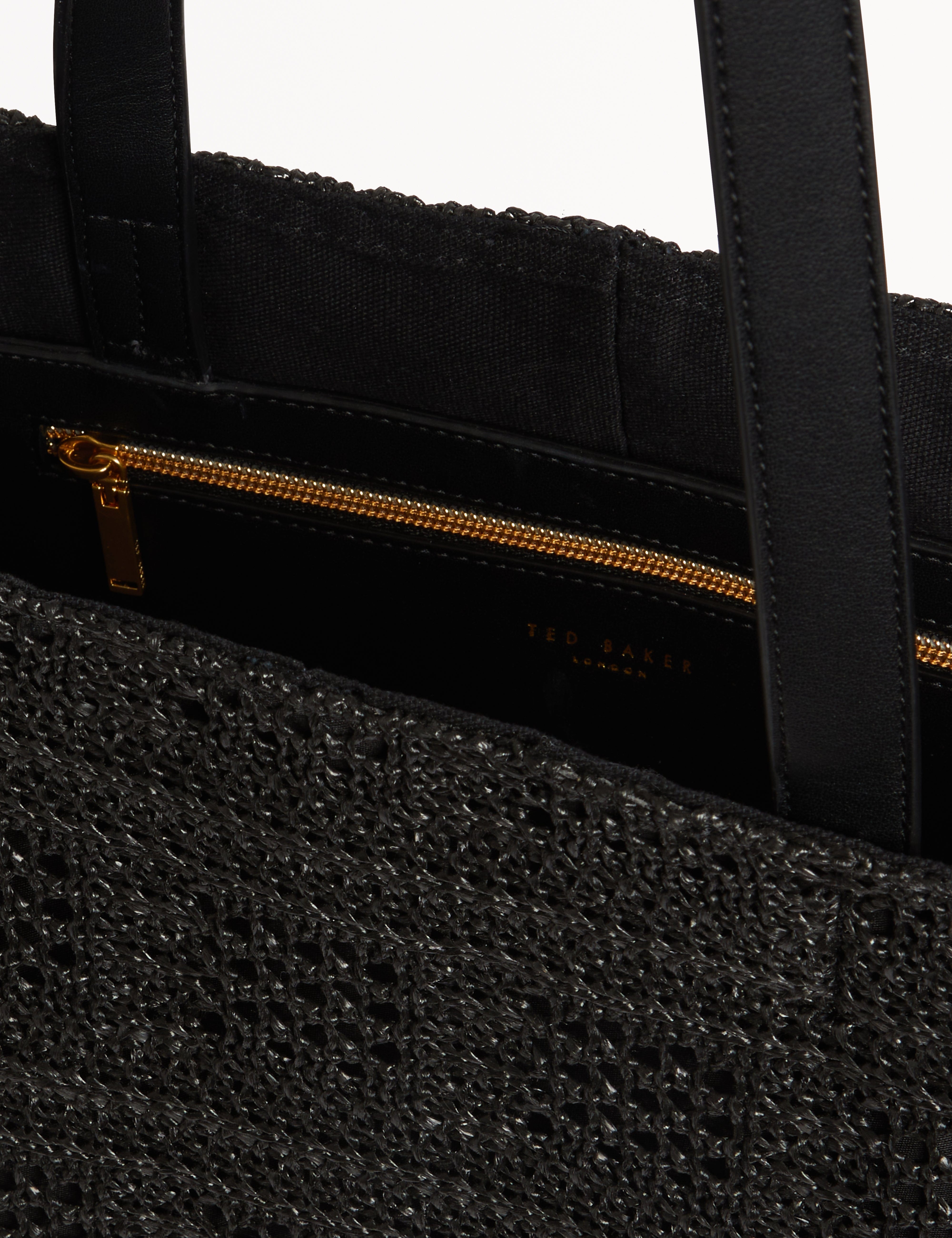 Ted Baker MOV Periiee Raffia Straw Collapsible Puzzle Bag Black