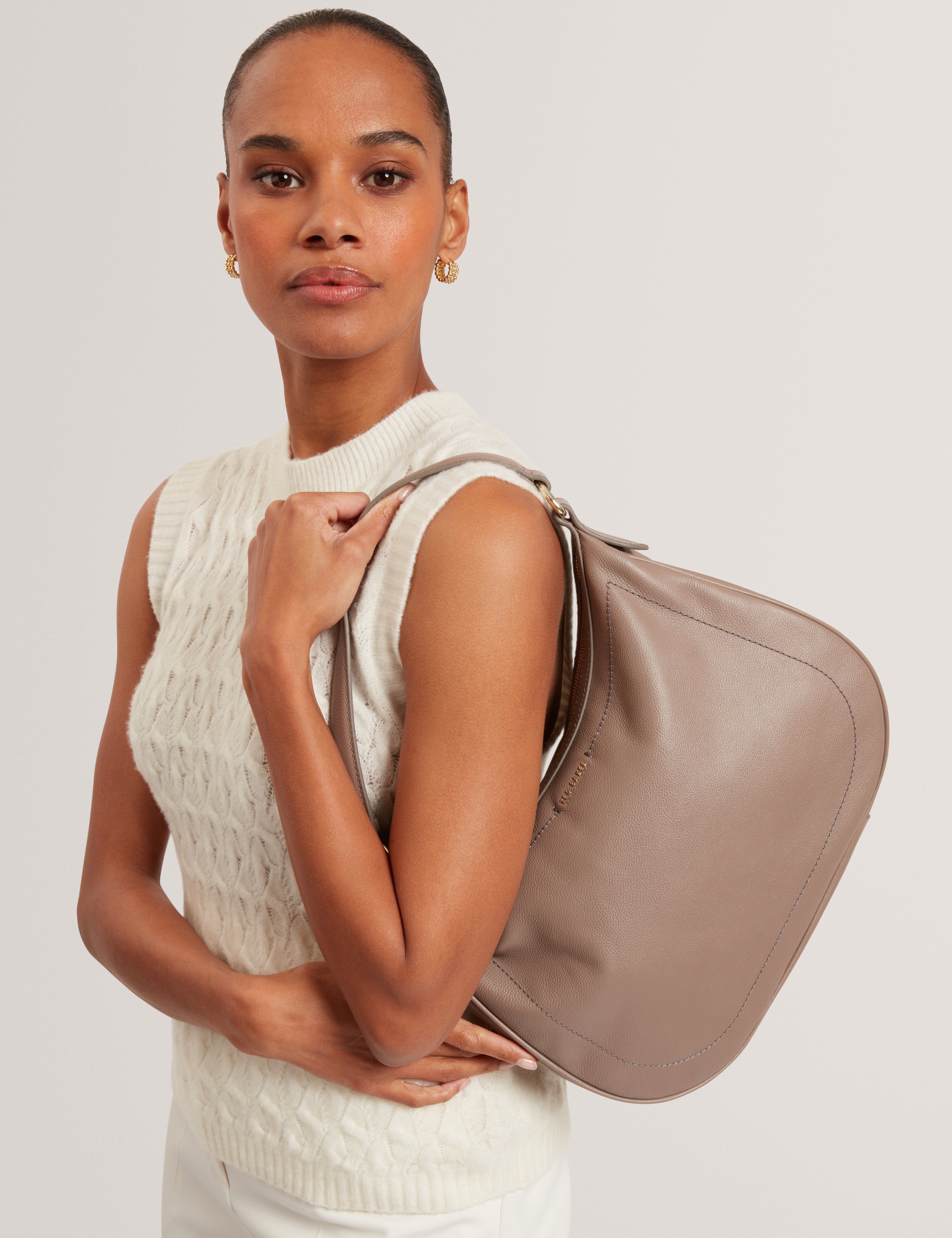 hobo Lyshia Webbing Large Leather Hobo Bag Taupe