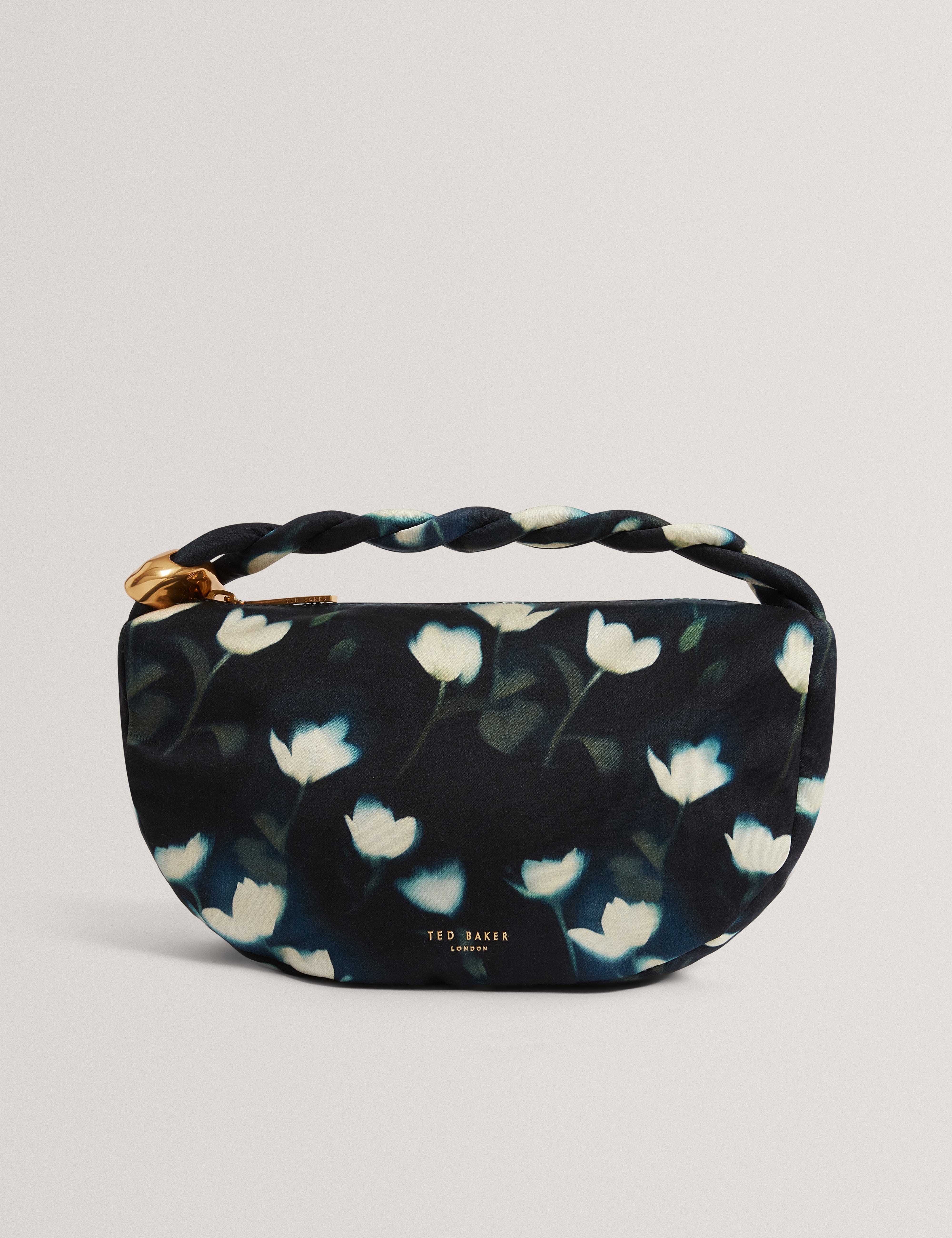 hobo Isli Satin Statement Hardware Printed Hobo Bag Navy