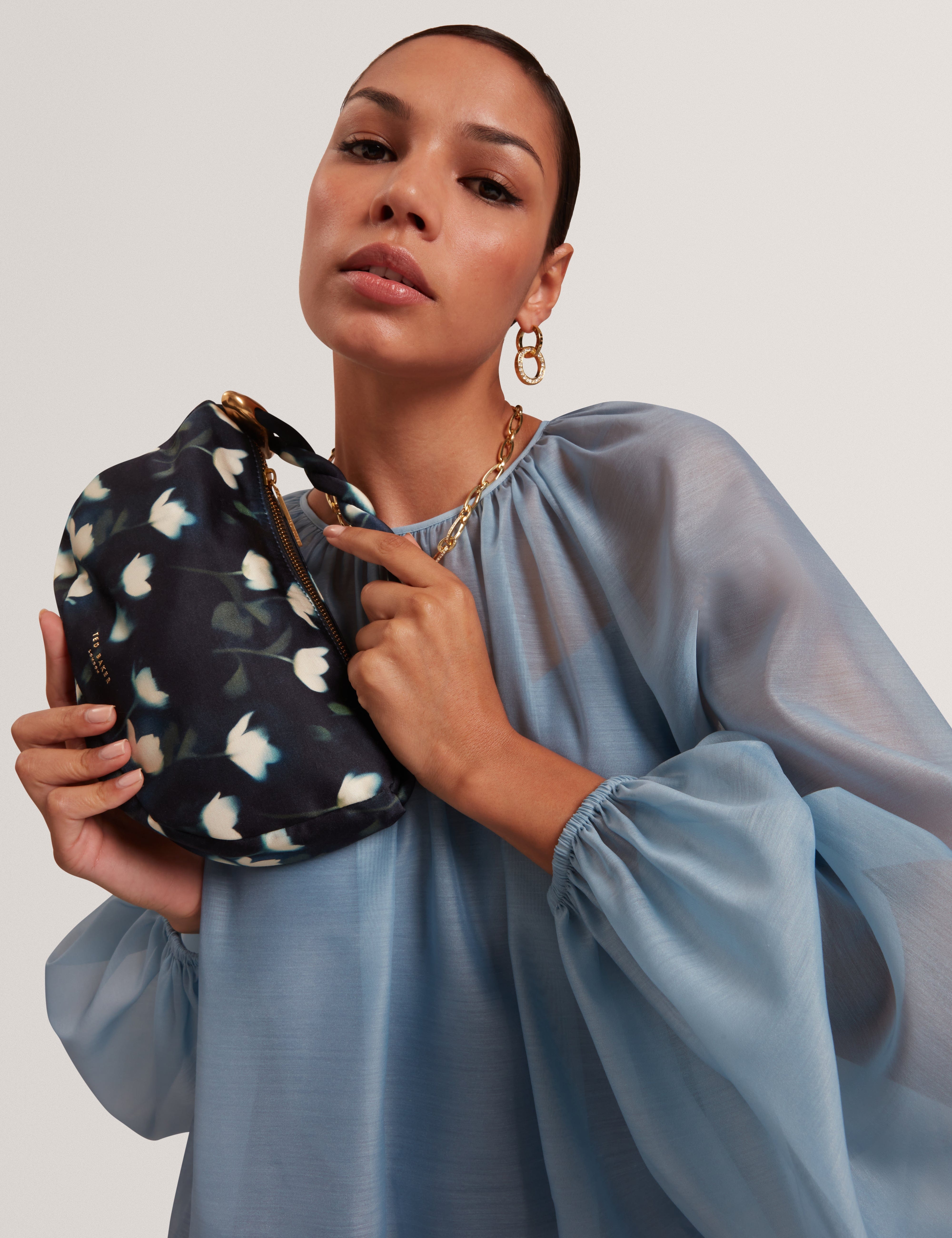 hobo Isli Satin Statement Hardware Printed Hobo Bag Navy