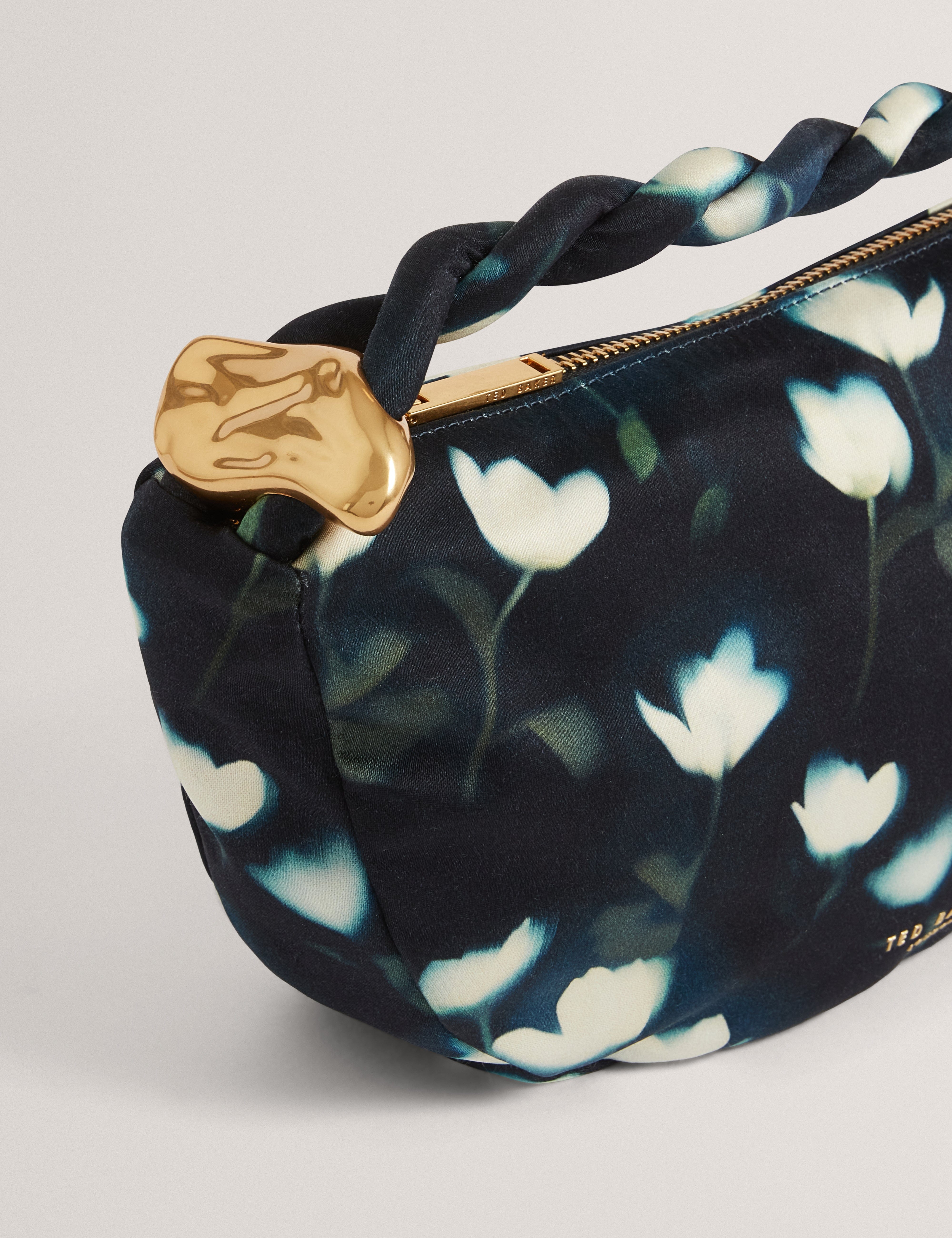 hobo Isli Satin Statement Hardware Printed Hobo Bag Navy
