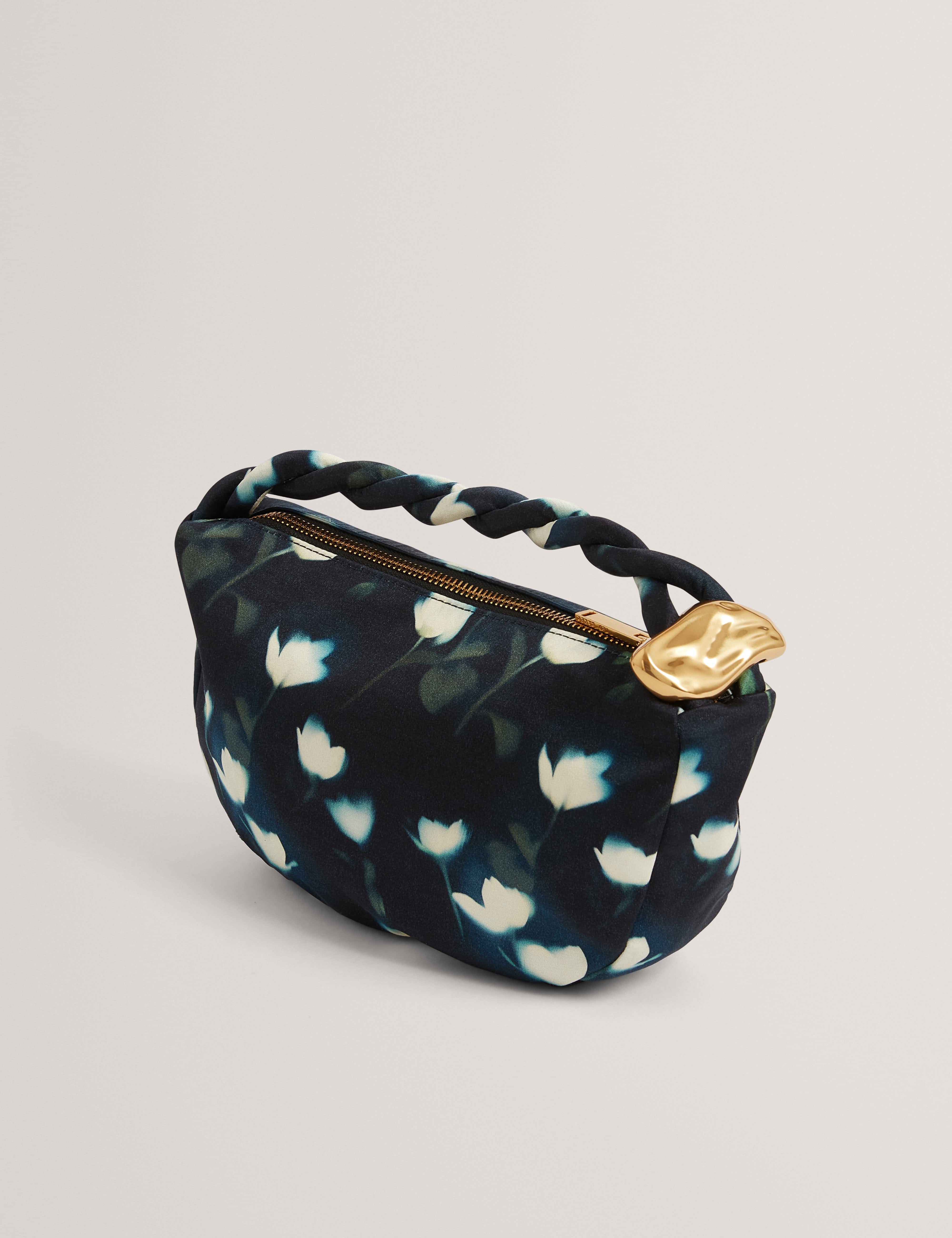 hobo Isli Satin Statement Hardware Printed Hobo Bag Navy