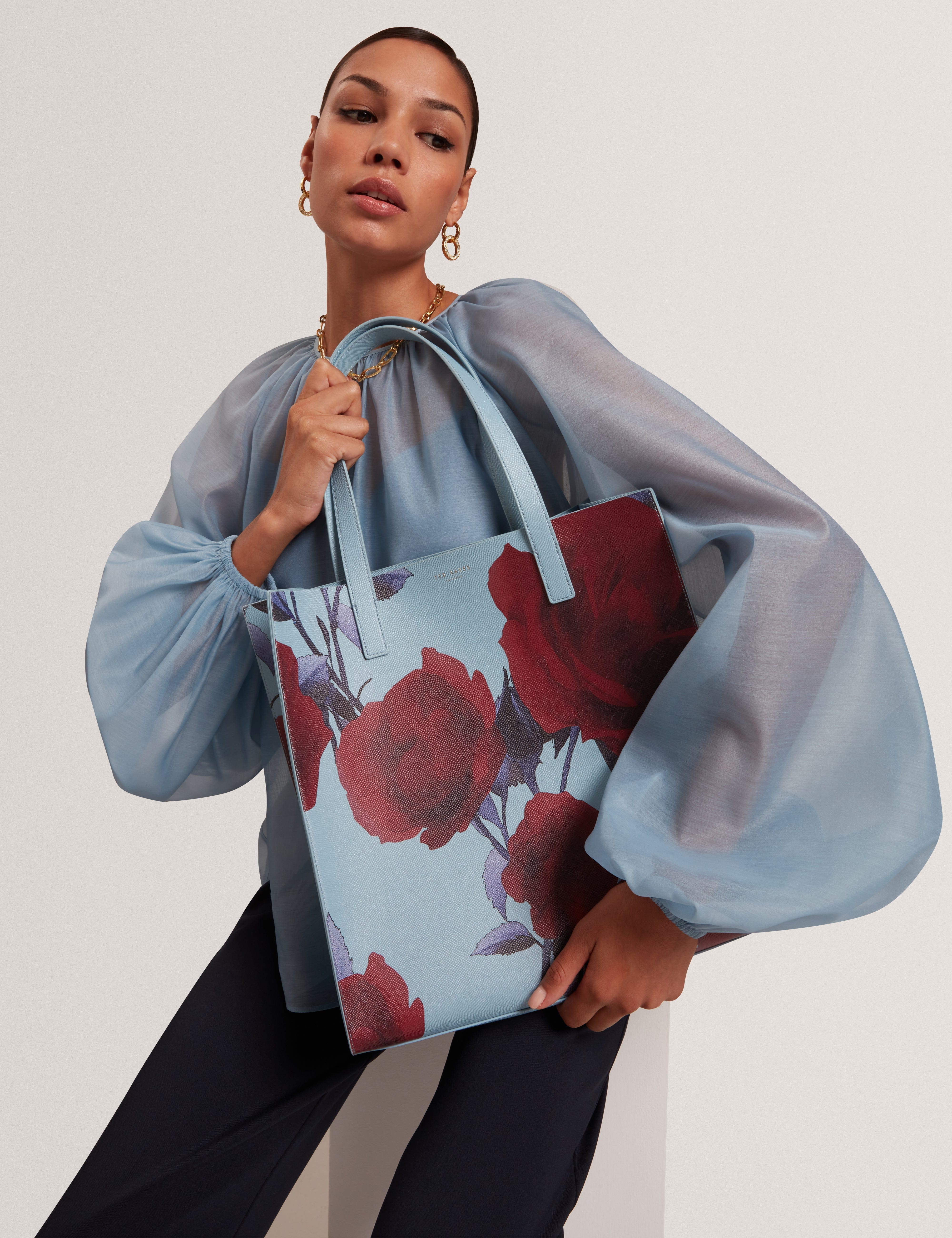 Blue Elyzaa Large Rose Print Icon Bag Mid - Blue