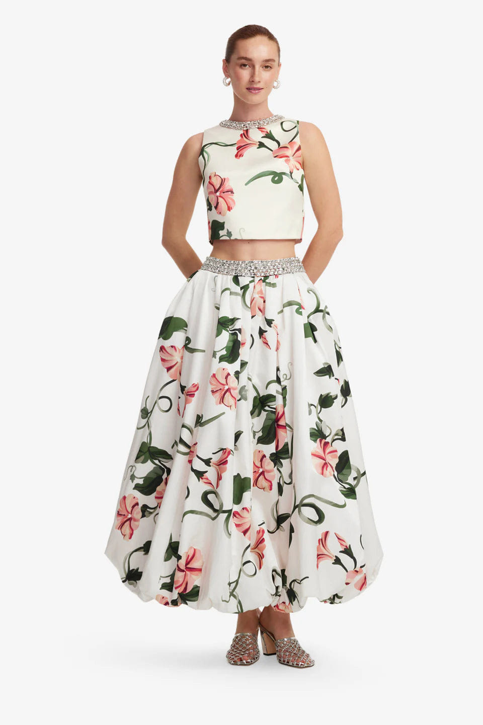 LEO LIN Iris Floral Embellished Sleeveless Top in White