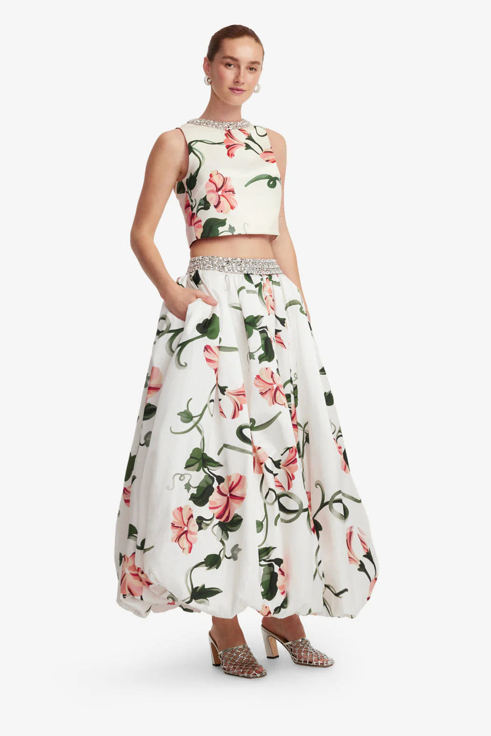 LEO LIN Iris Floral Embellished Sleeveless Top in White