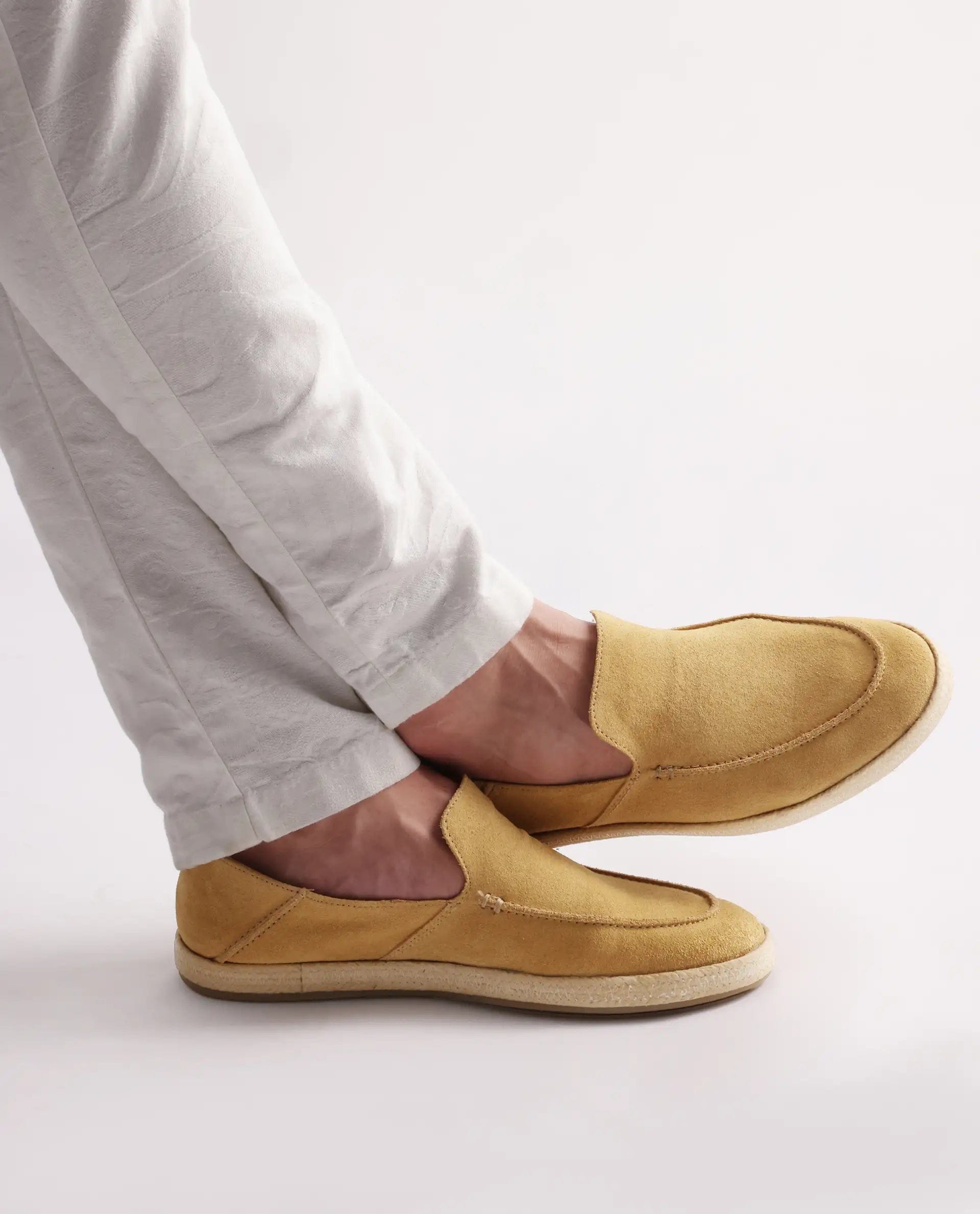 RAREZ Rare Rabbit Men Havana Mustard Yellow Suede Leather Slip - On Closure Shoes