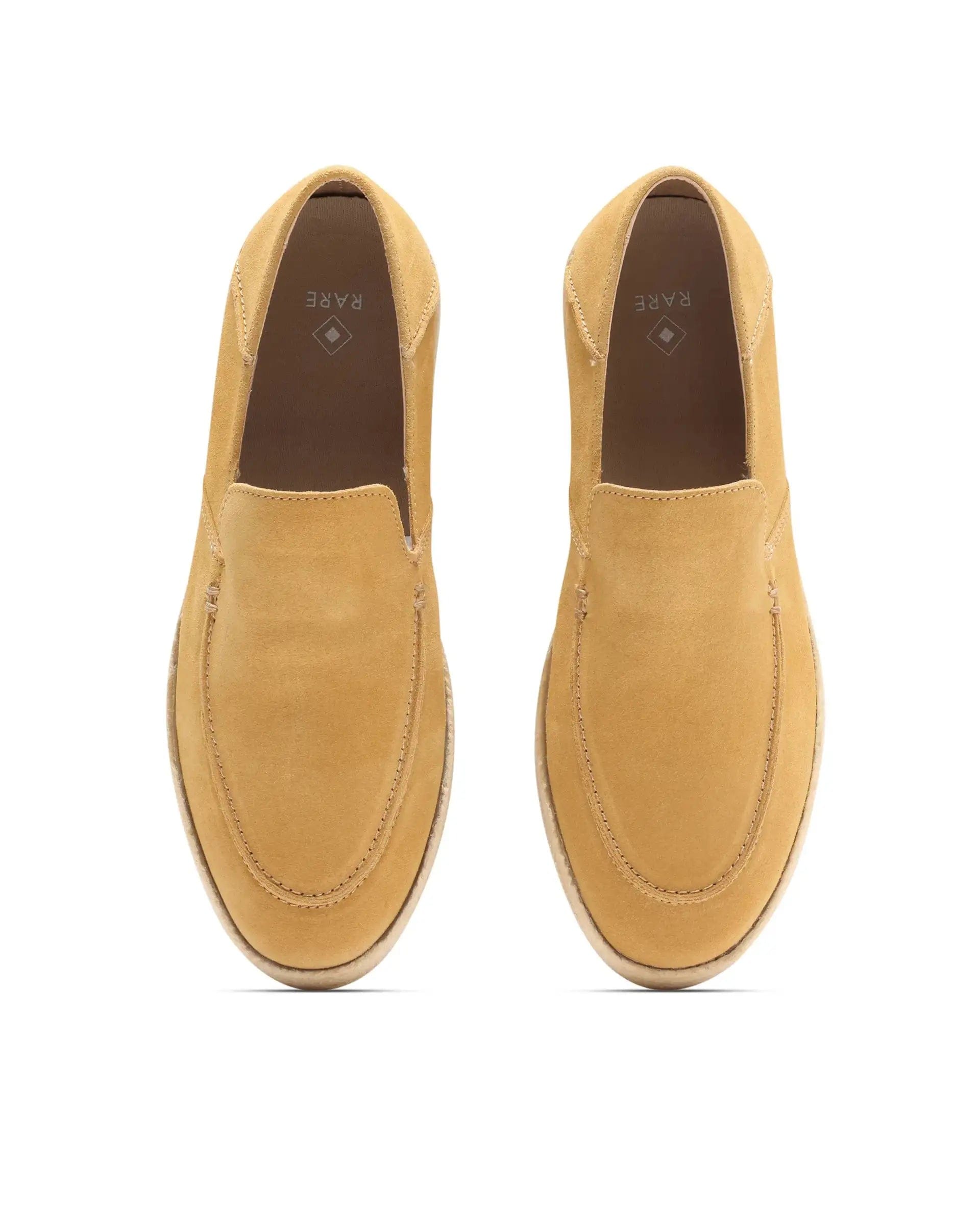 RAREZ Rare Rabbit Men Havana Mustard Yellow Suede Leather Slip - On Closure Shoes