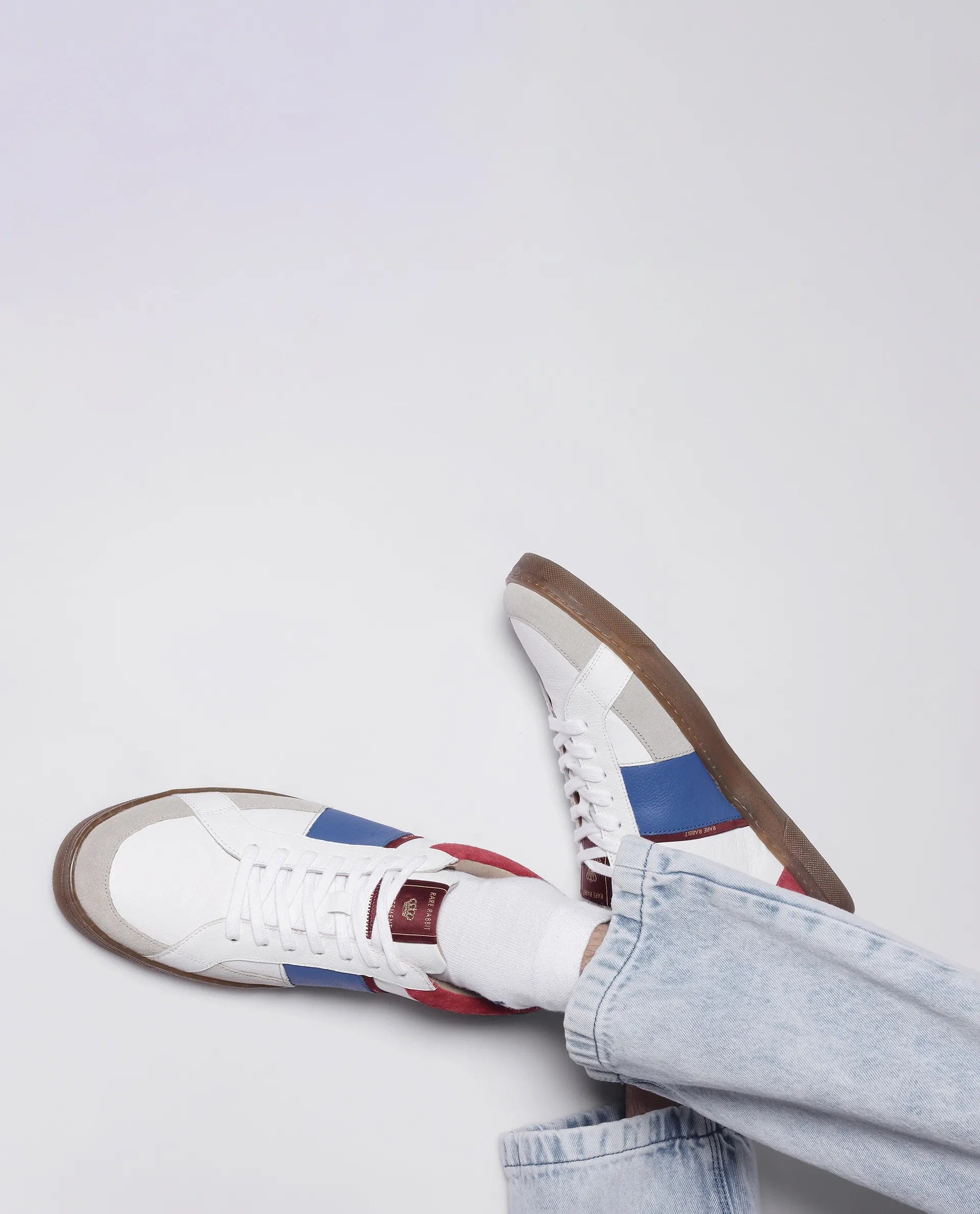 RAREZ Rare Rabbit Men Luna White Genuine Milled Leather And Premium Suede Colorblocked Lace - Up Shoes