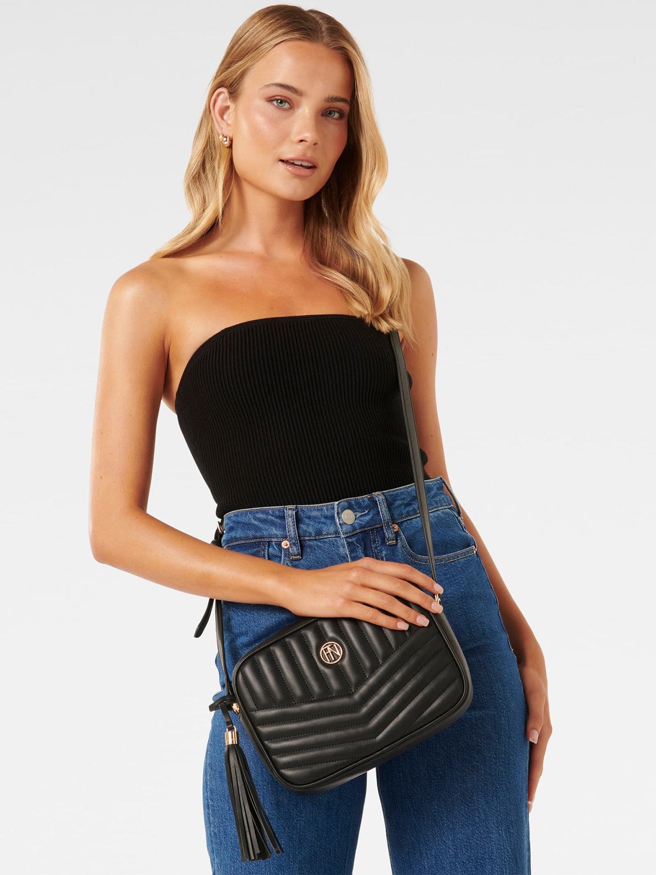 Forever New Signature Quinn Quilted Camera Bag Black