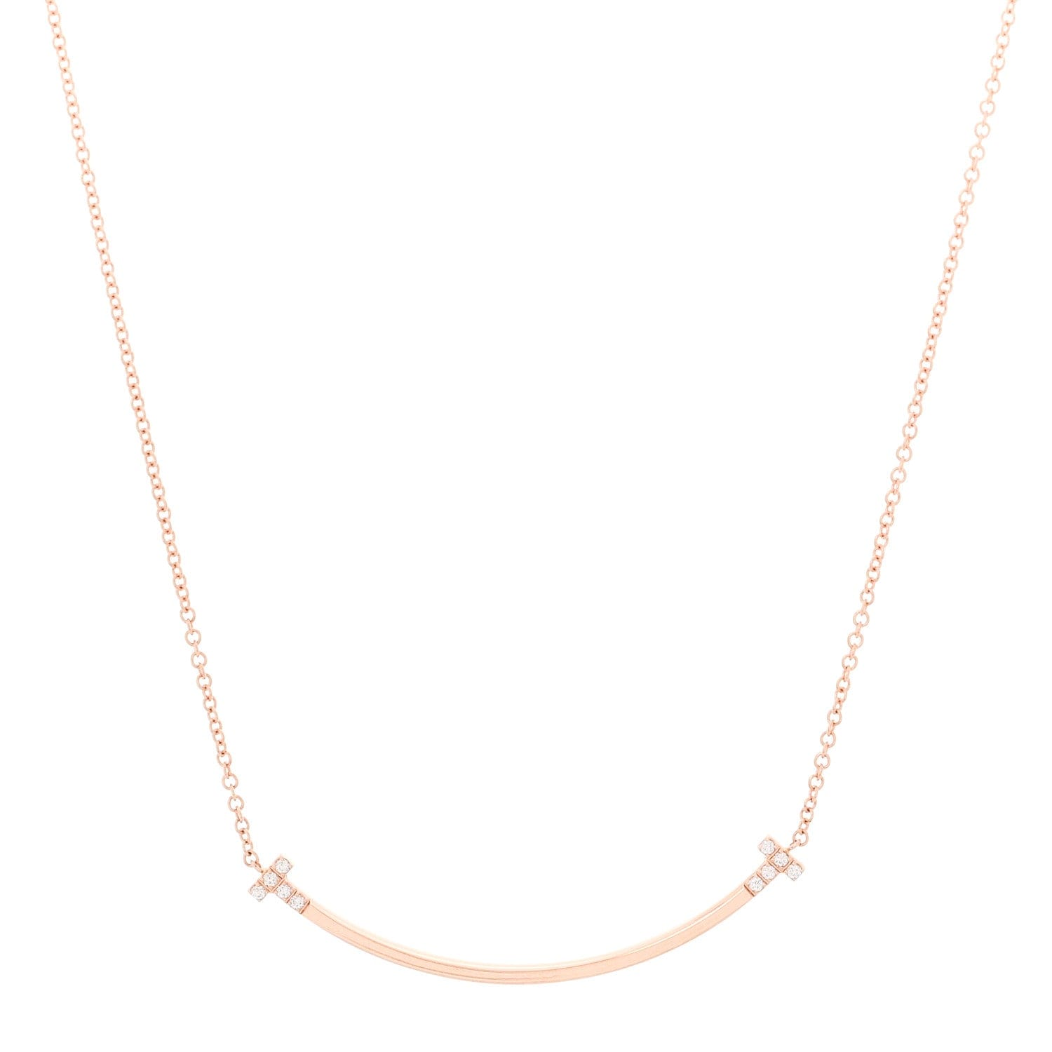 Tiffany 18K Rose Gold Diamond .03ctw Small T Smile Pendant Necklace