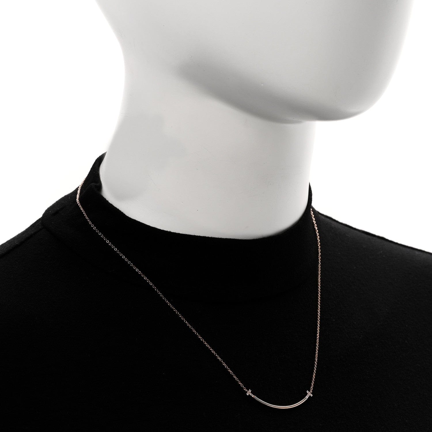 Tiffany 18K Rose Gold Diamond .03ctw Small T Smile Pendant Necklace