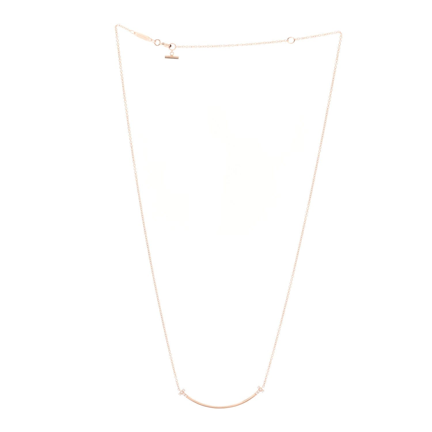 Tiffany 18K Rose Gold Diamond .03ctw Small T Smile Pendant Necklace