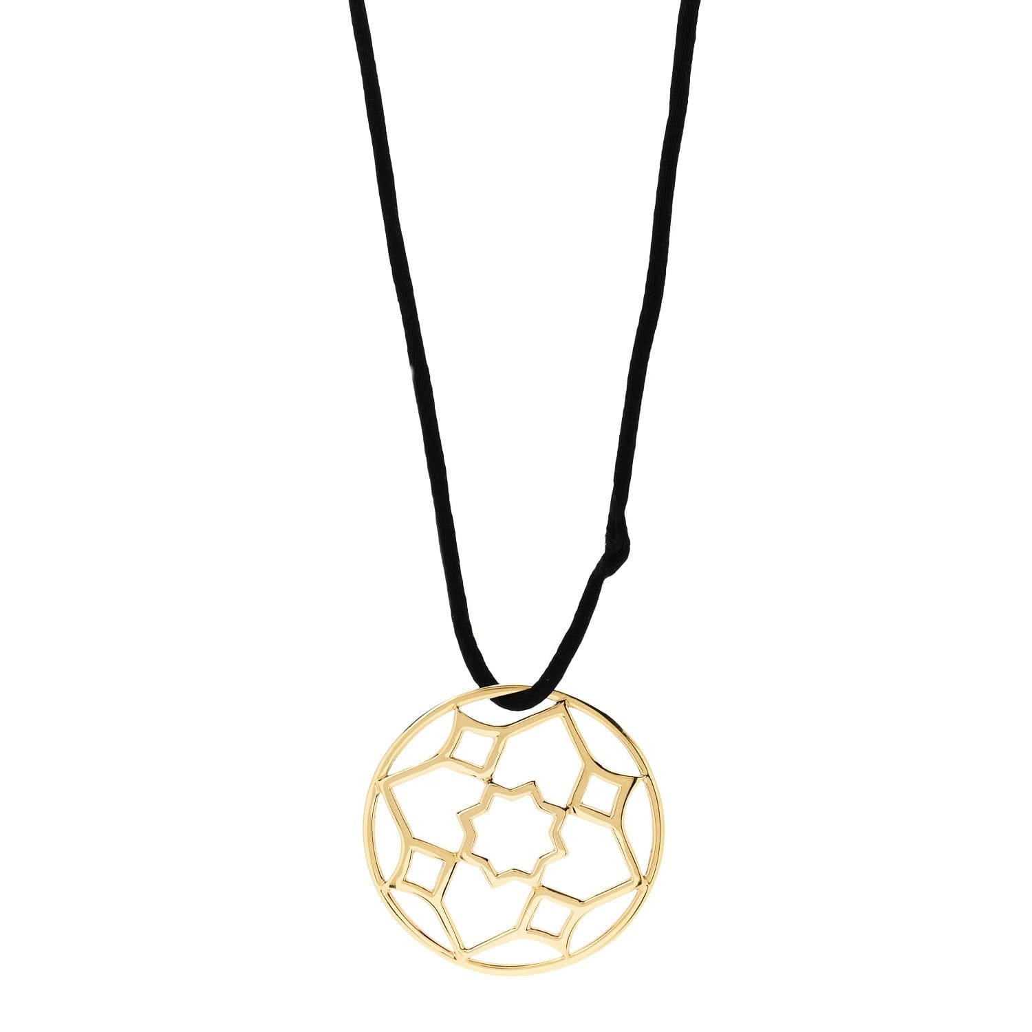 Tiffany 18K Yellow Gold Paloma Picasso Zellige Medallion Pendant Cord Necklace