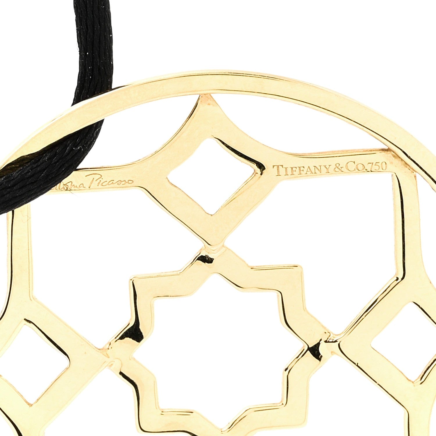 Tiffany 18K Yellow Gold Paloma Picasso Zellige Medallion Pendant Cord Necklace