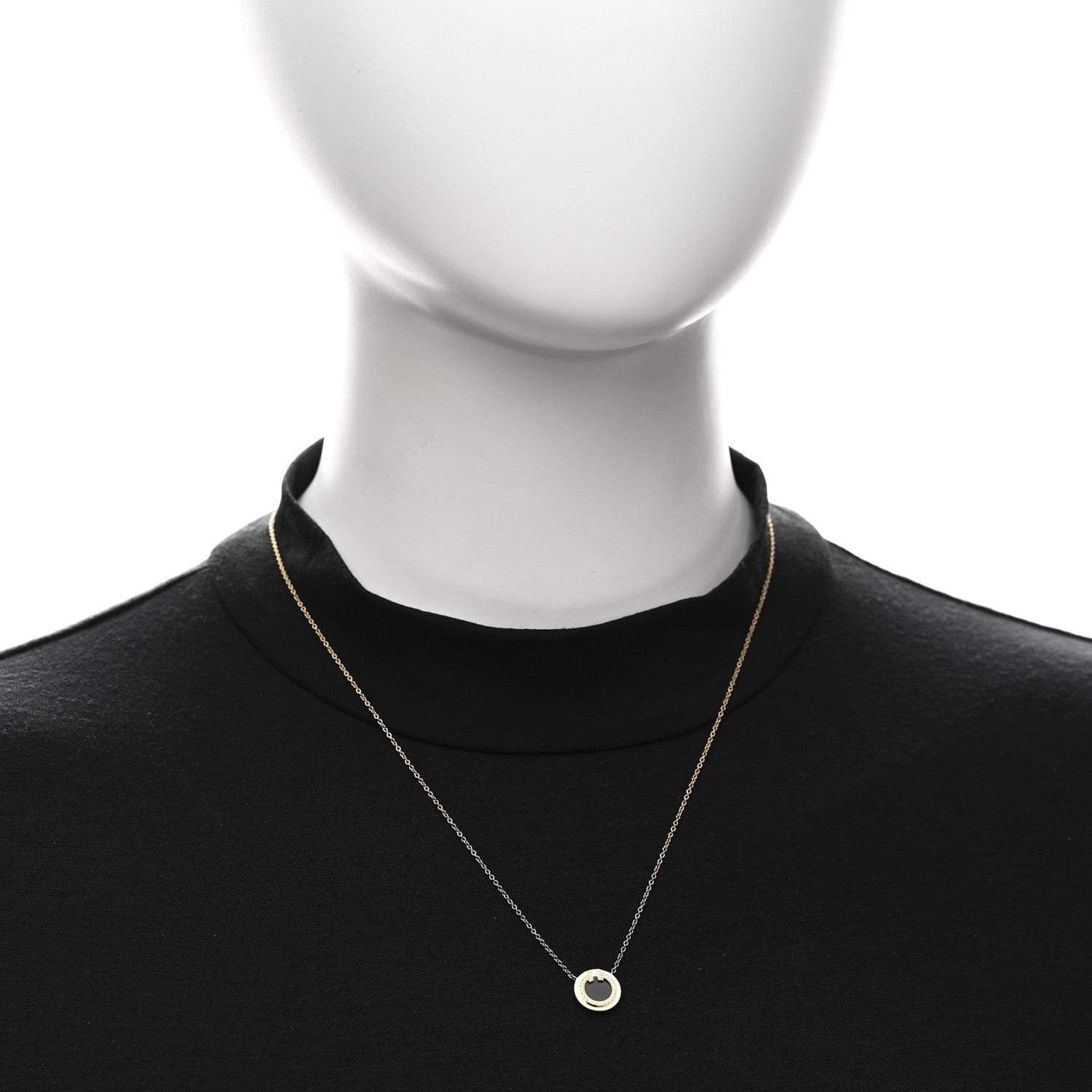 Tiffany 18K Yellow Gold Diamond Black Onyx Small T Circle Pendant Necklace