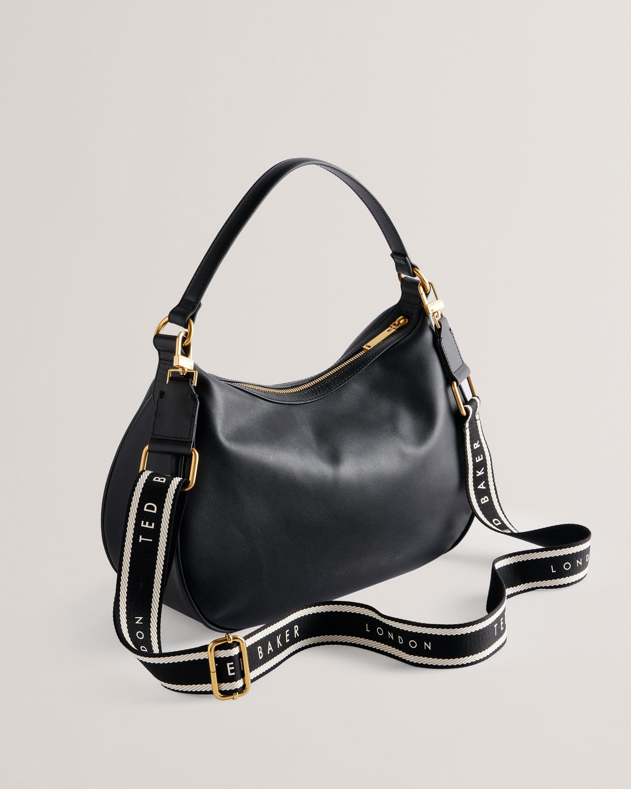Ted Baker MOV Esiah Webbing Slouchy Leather Hobo Bag Black
