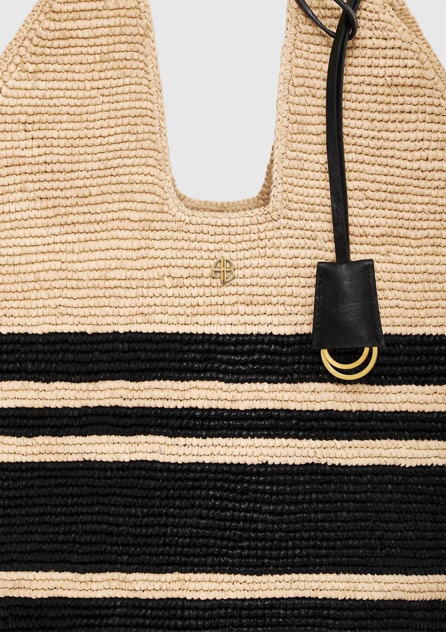 hobo Women's Leah Striped Hobo Raphia Bag In Black And Natural Stripe