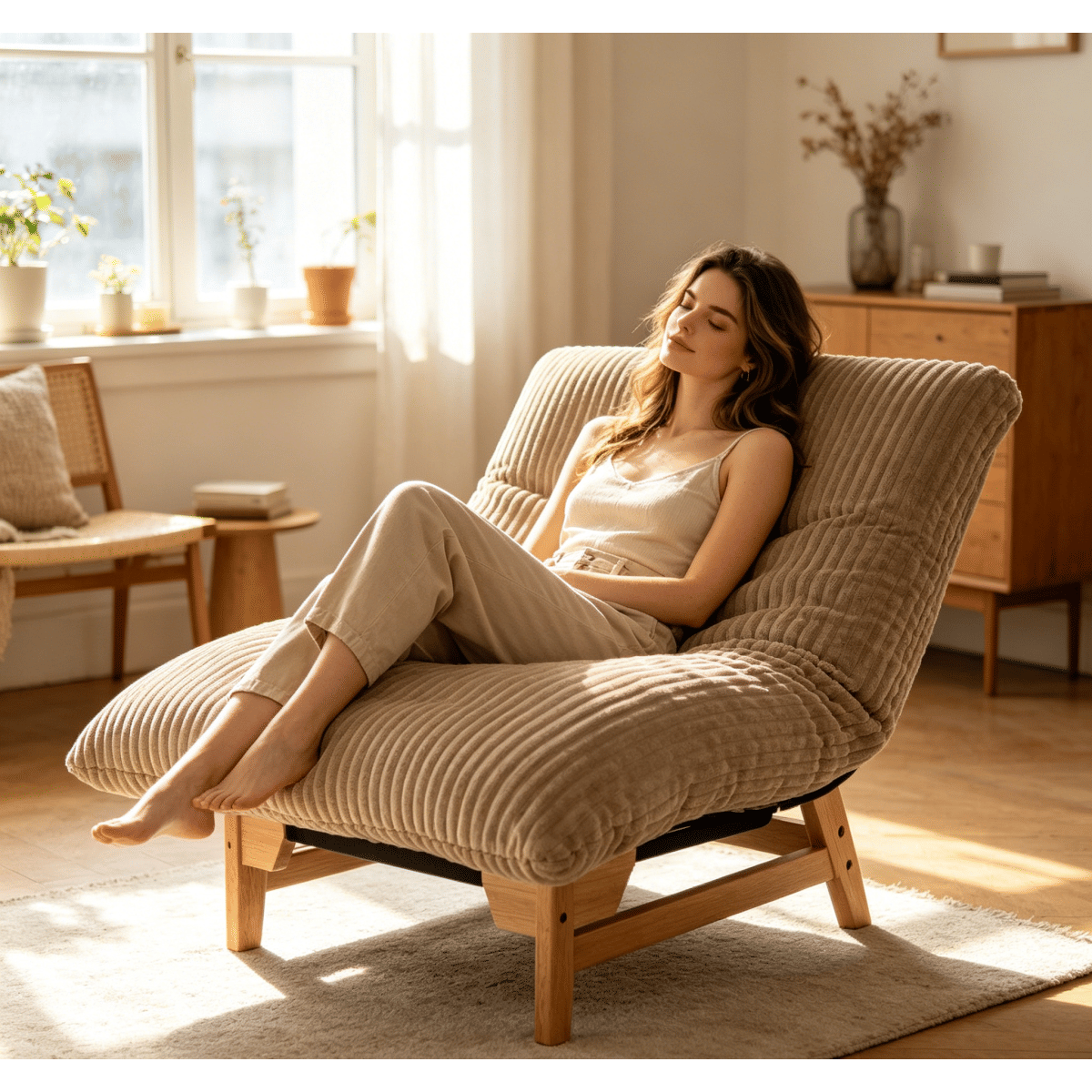 Corduroy Streamdale Corduroy Bean Bag Chair for Adults, Armless Lazy Sofa with Backrest