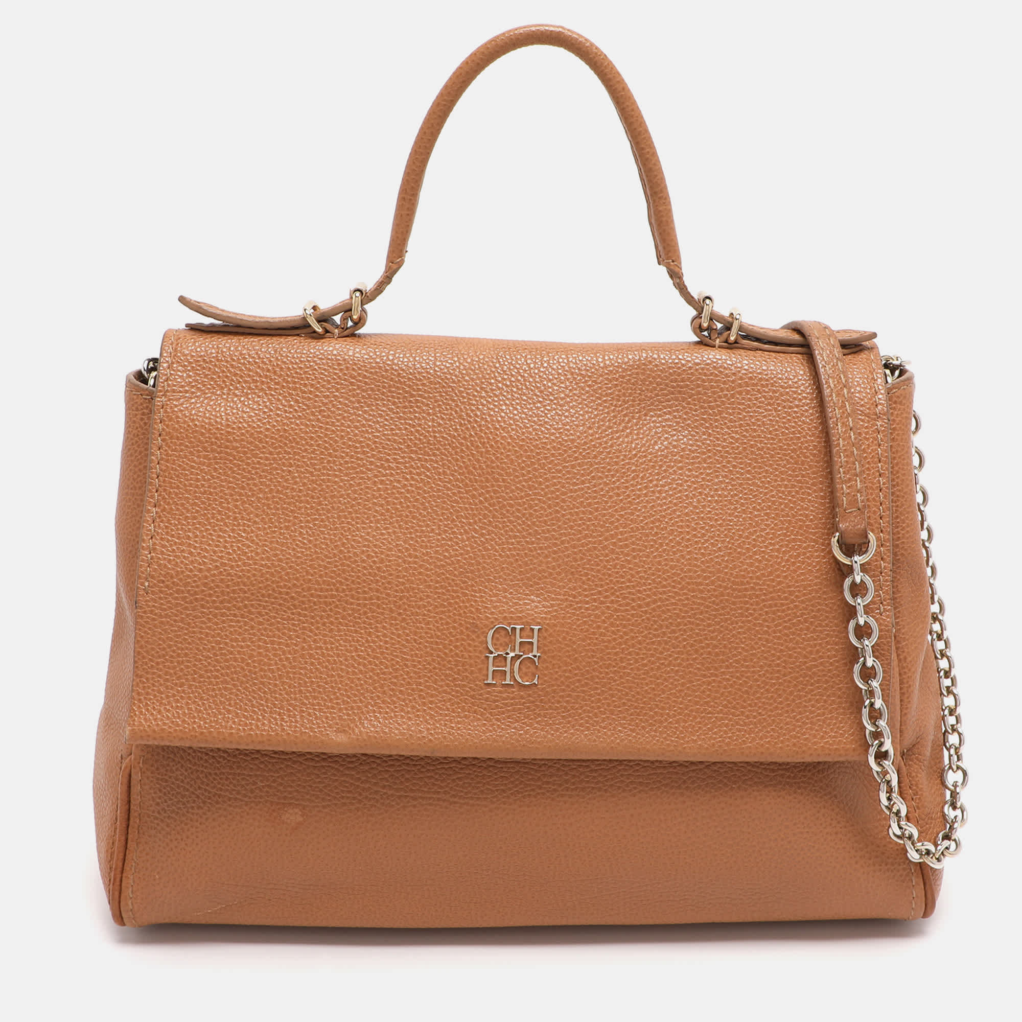 Ch Carolina Herrera Minuetto Brown Leather Top Handle Bags