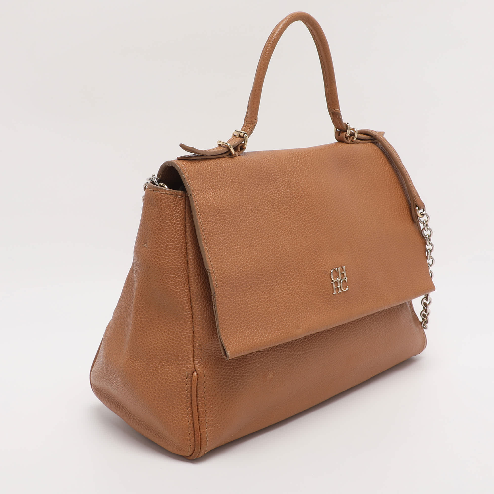Ch Carolina Herrera Minuetto Brown Leather Top Handle Bags