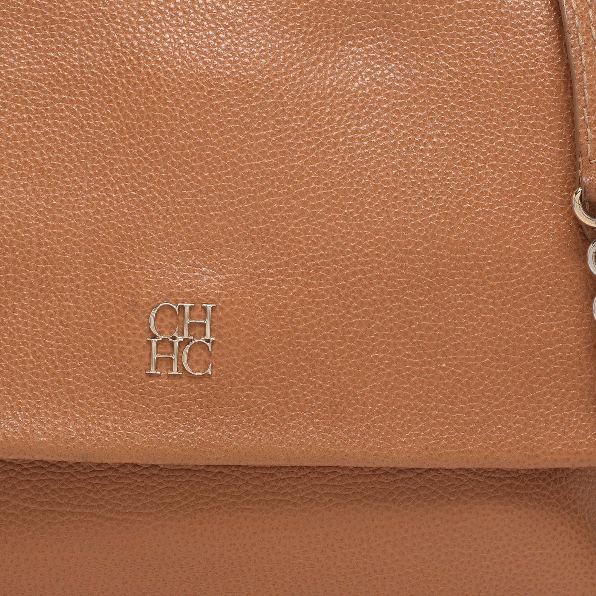 Ch Carolina Herrera Minuetto Brown Leather Top Handle Bags