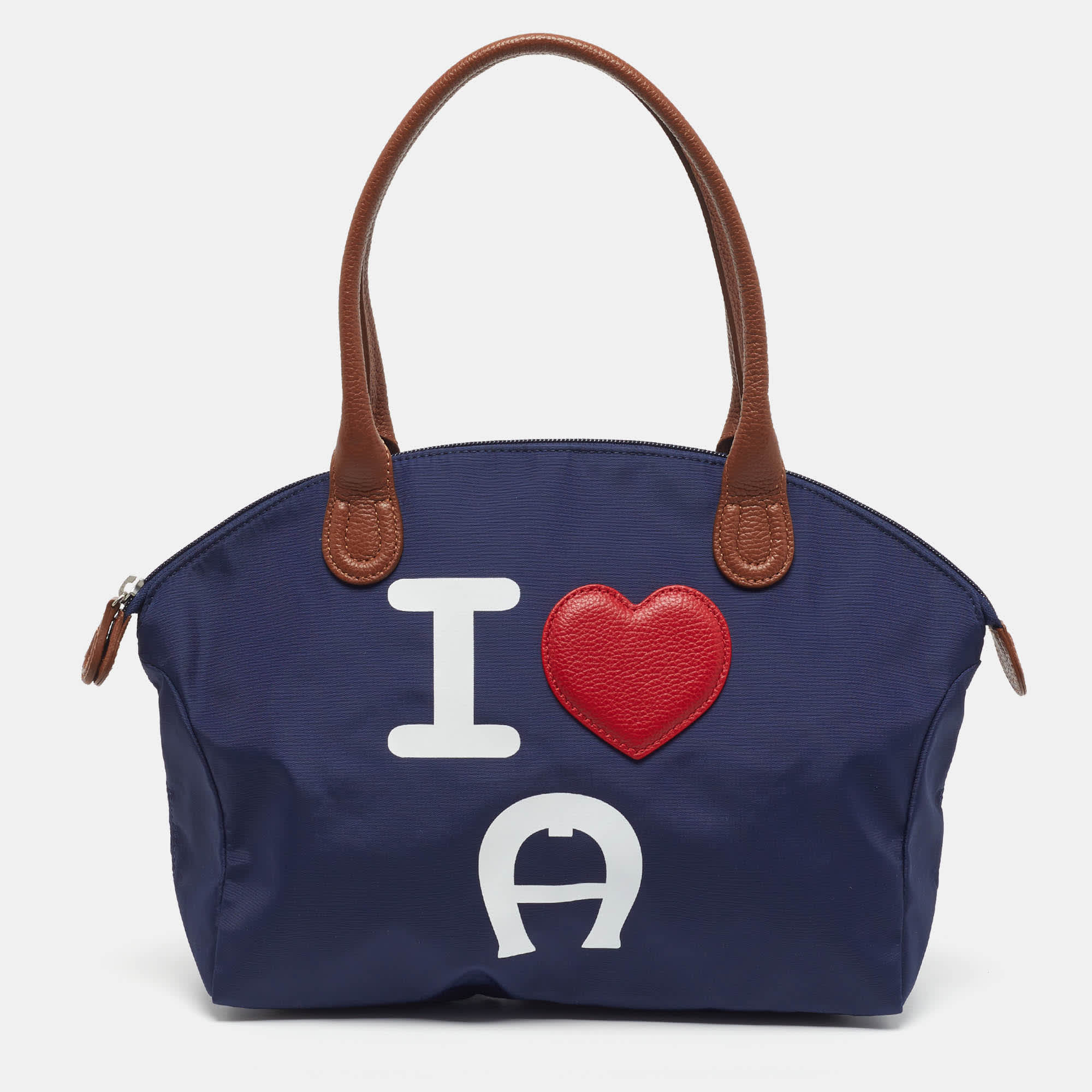 Aigner I Love A Blue/brown Nylon Zip Satchel
