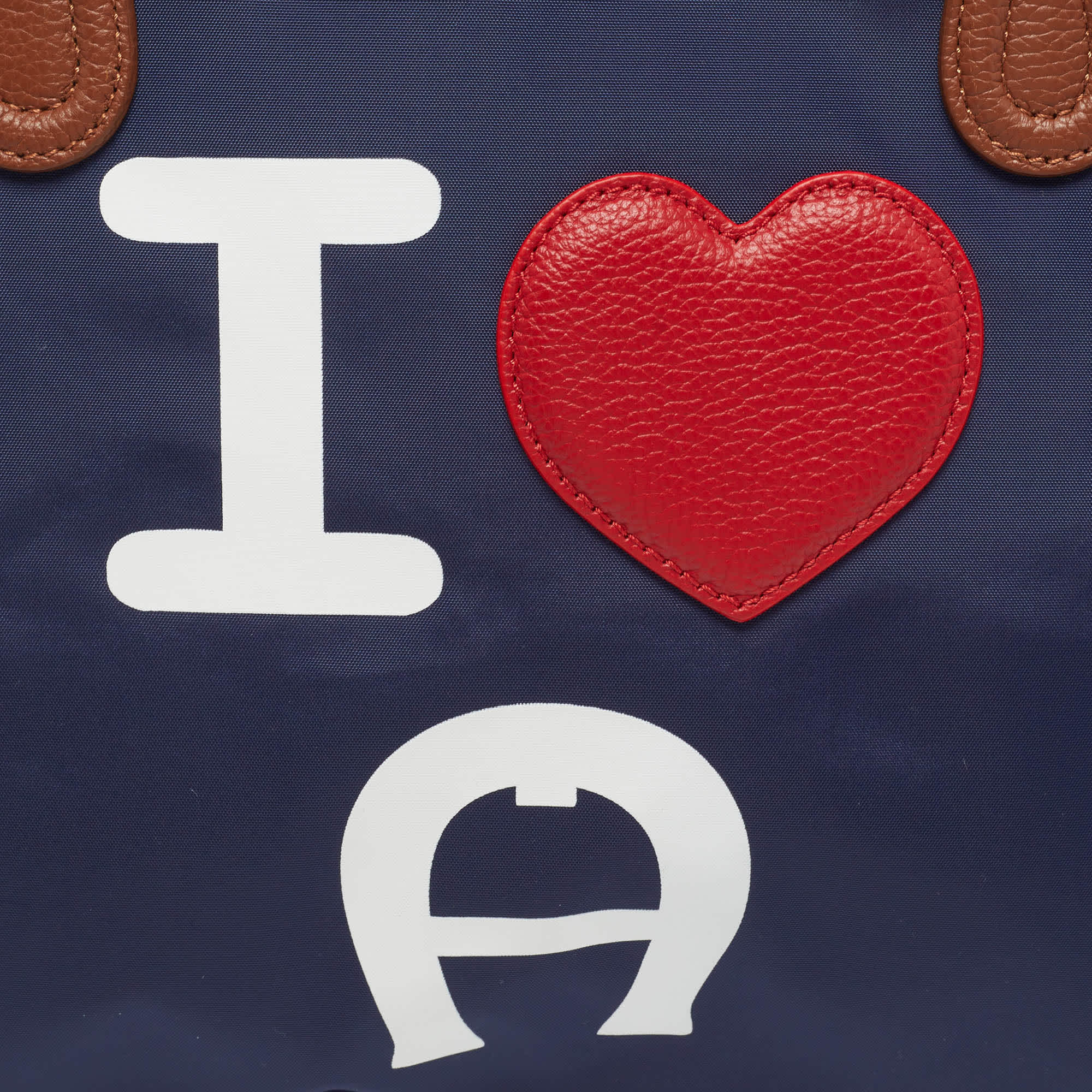 Aigner I Love A Blue/brown Nylon Zip Satchel