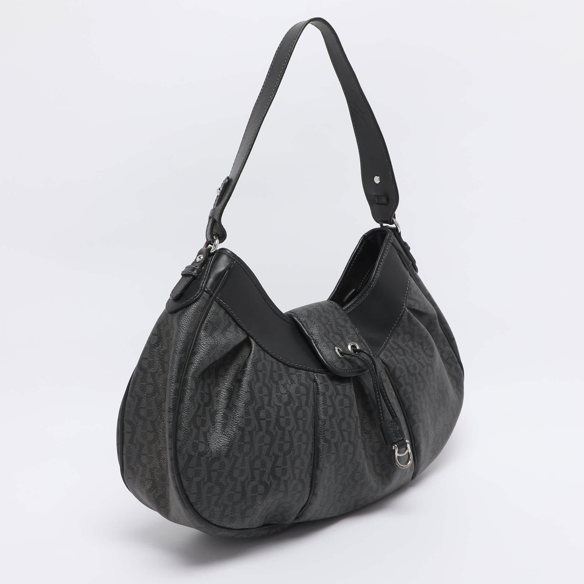 Aigner Grey/black Coated Canvas And Leather Hobo