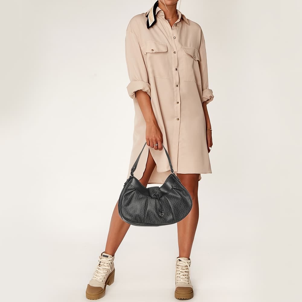 Aigner Grey/black Coated Canvas And Leather Hobo