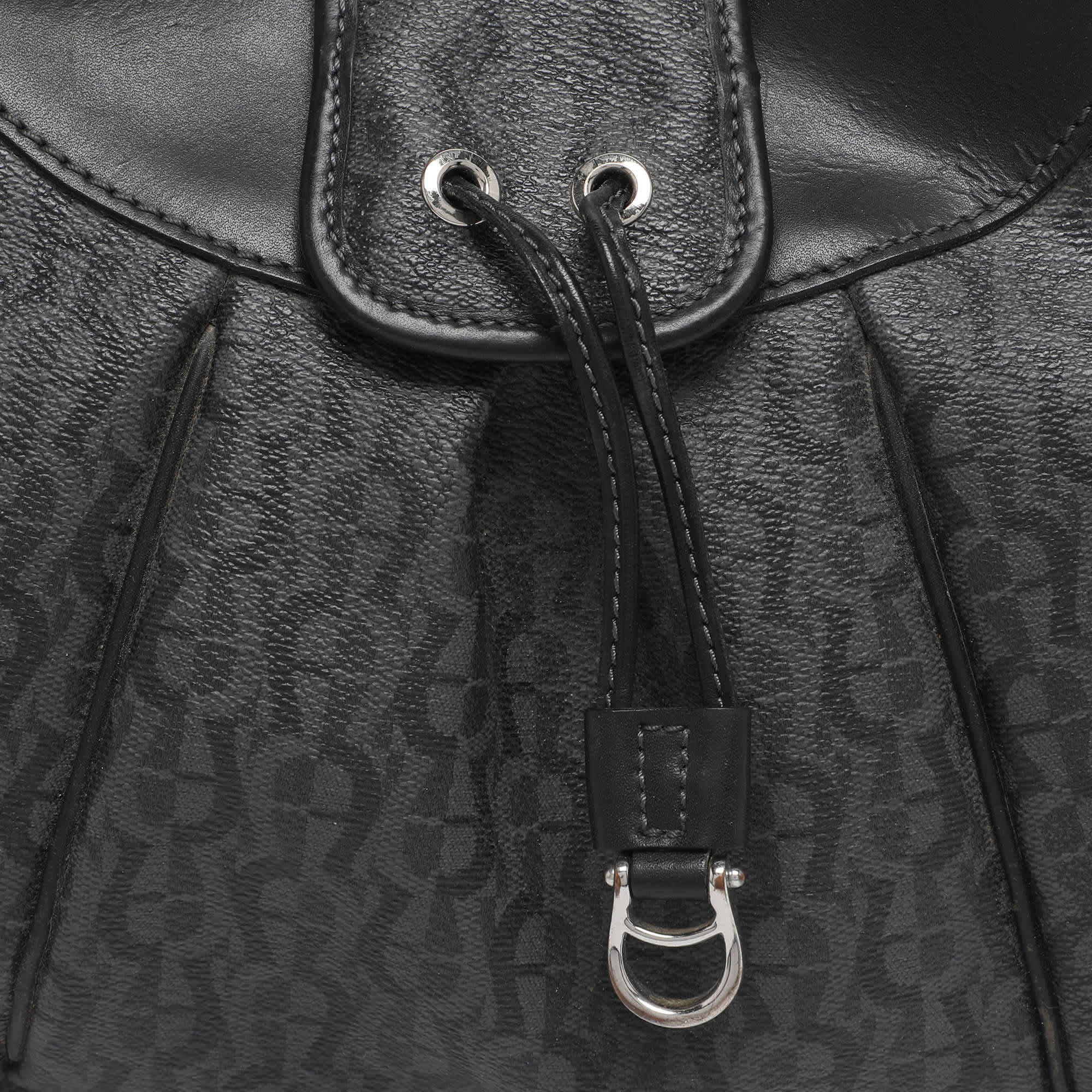 Aigner Grey/black Coated Canvas And Leather Hobo
