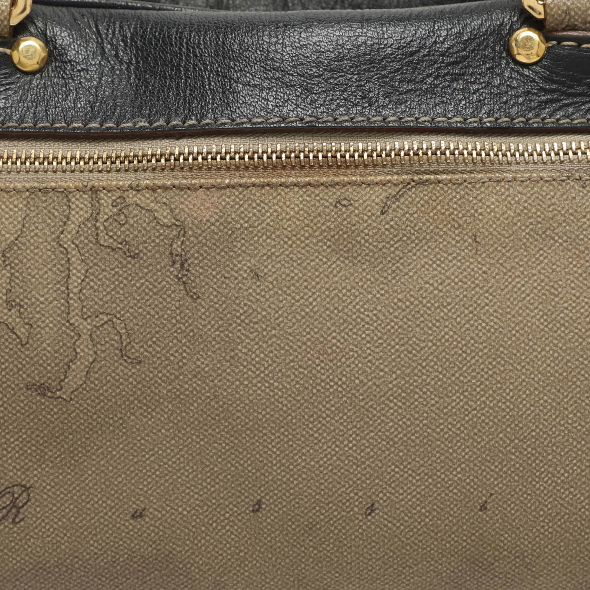 Alviero Martini 1A Classe Beige/black Geo Print Coated Canvas And Leather Satchel