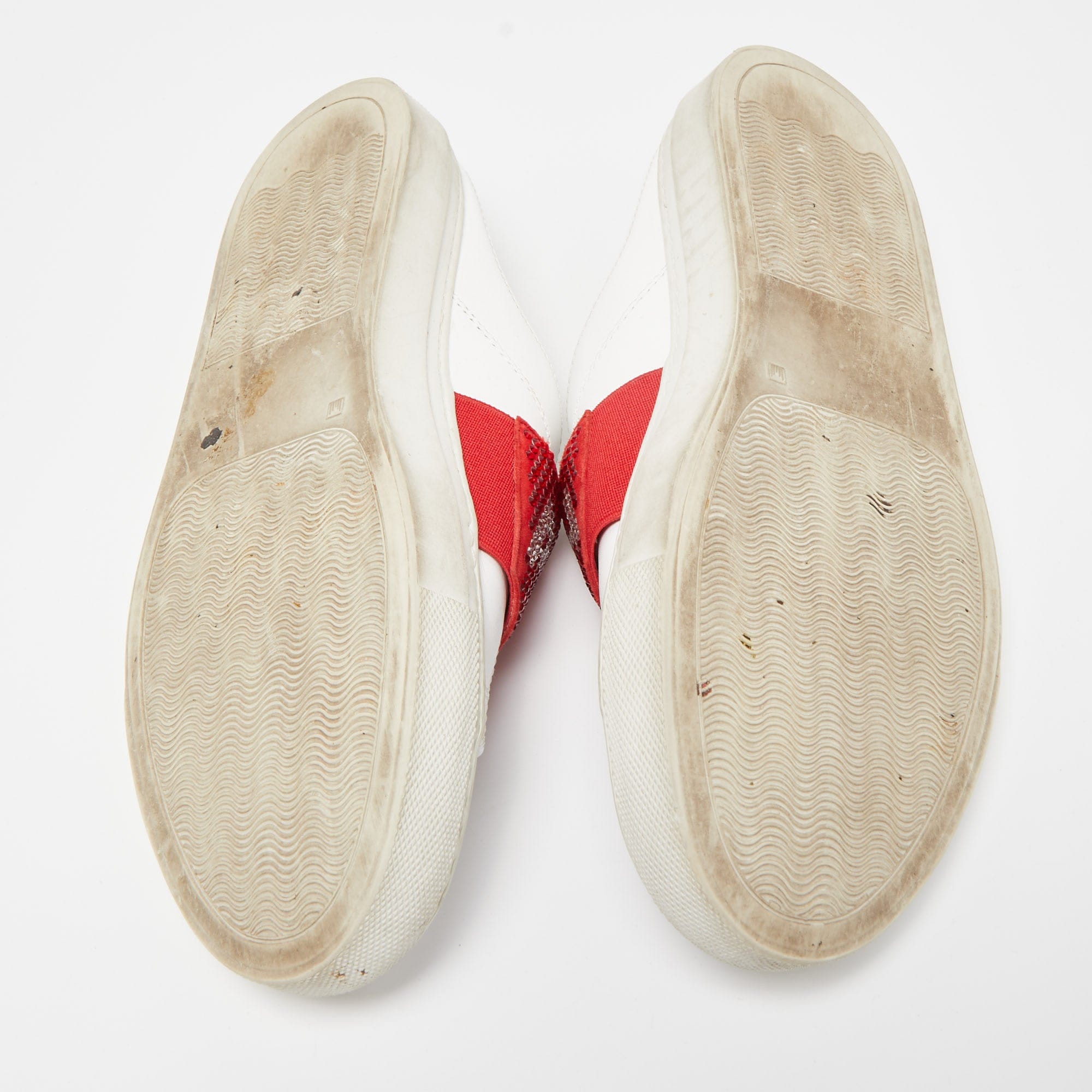 WHITE* Phillip Plein White/red Leather Crystal Embellished Logo Sneaker Mules