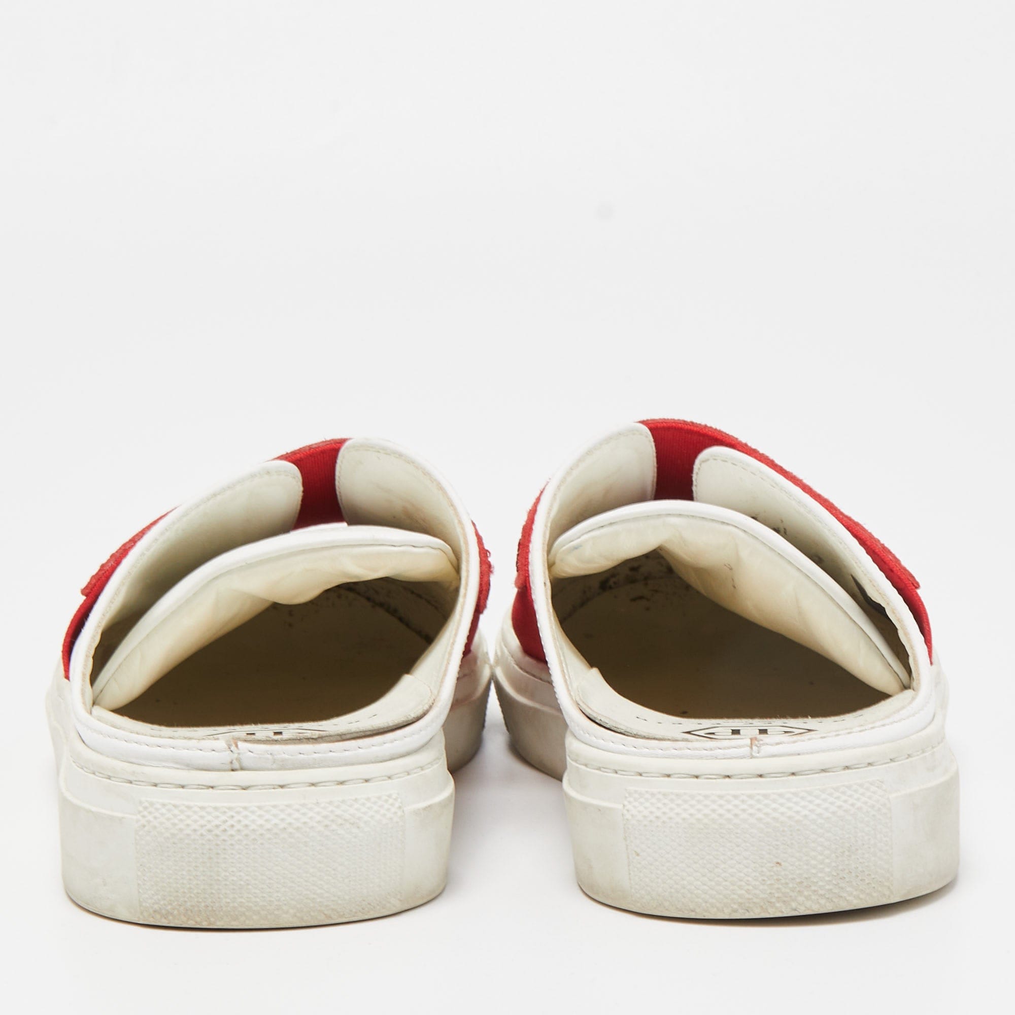 WHITE* Phillip Plein White/red Leather Crystal Embellished Logo Sneaker Mules