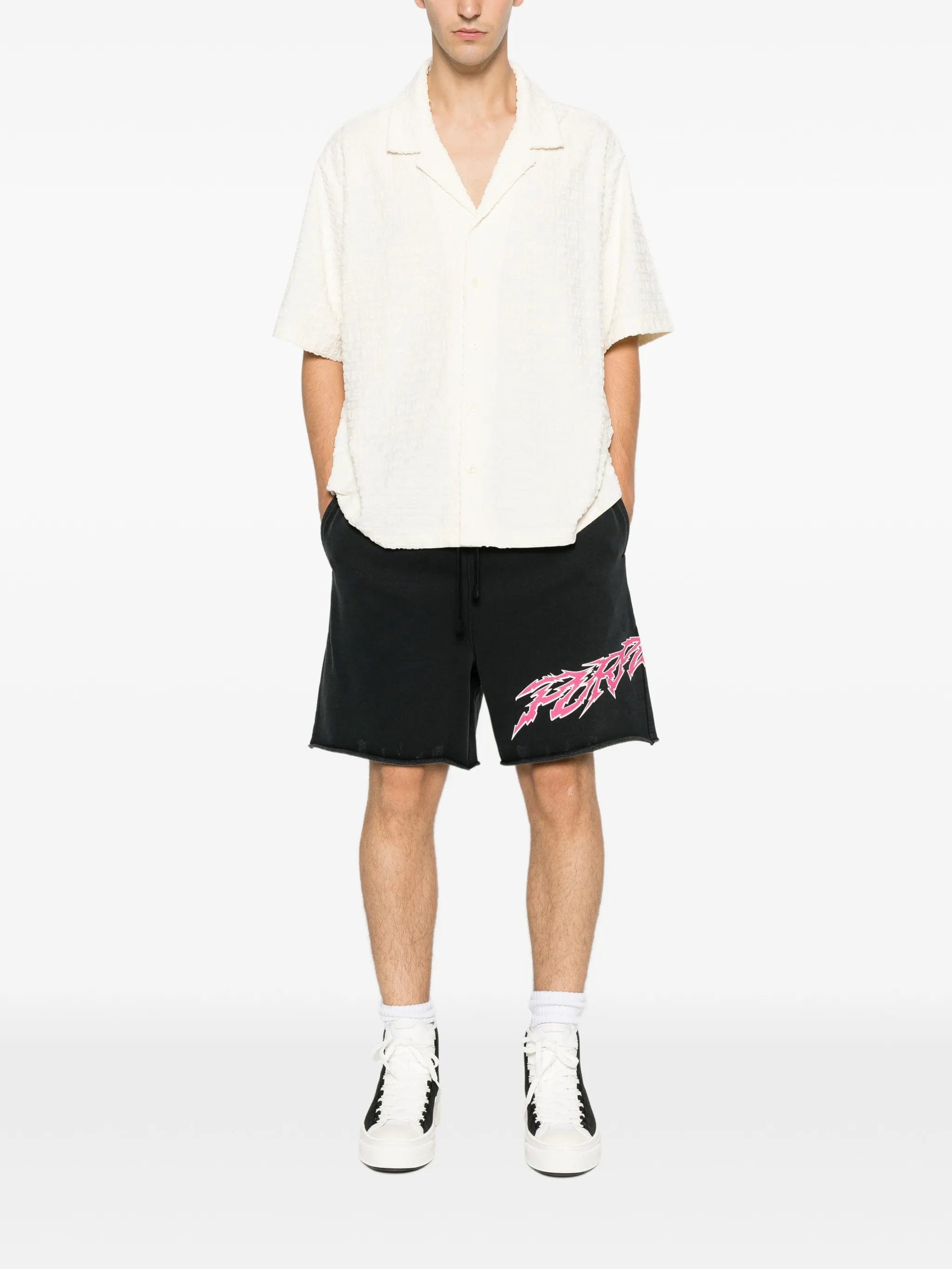 Purple Brand graphic - print raw - cut shorts
