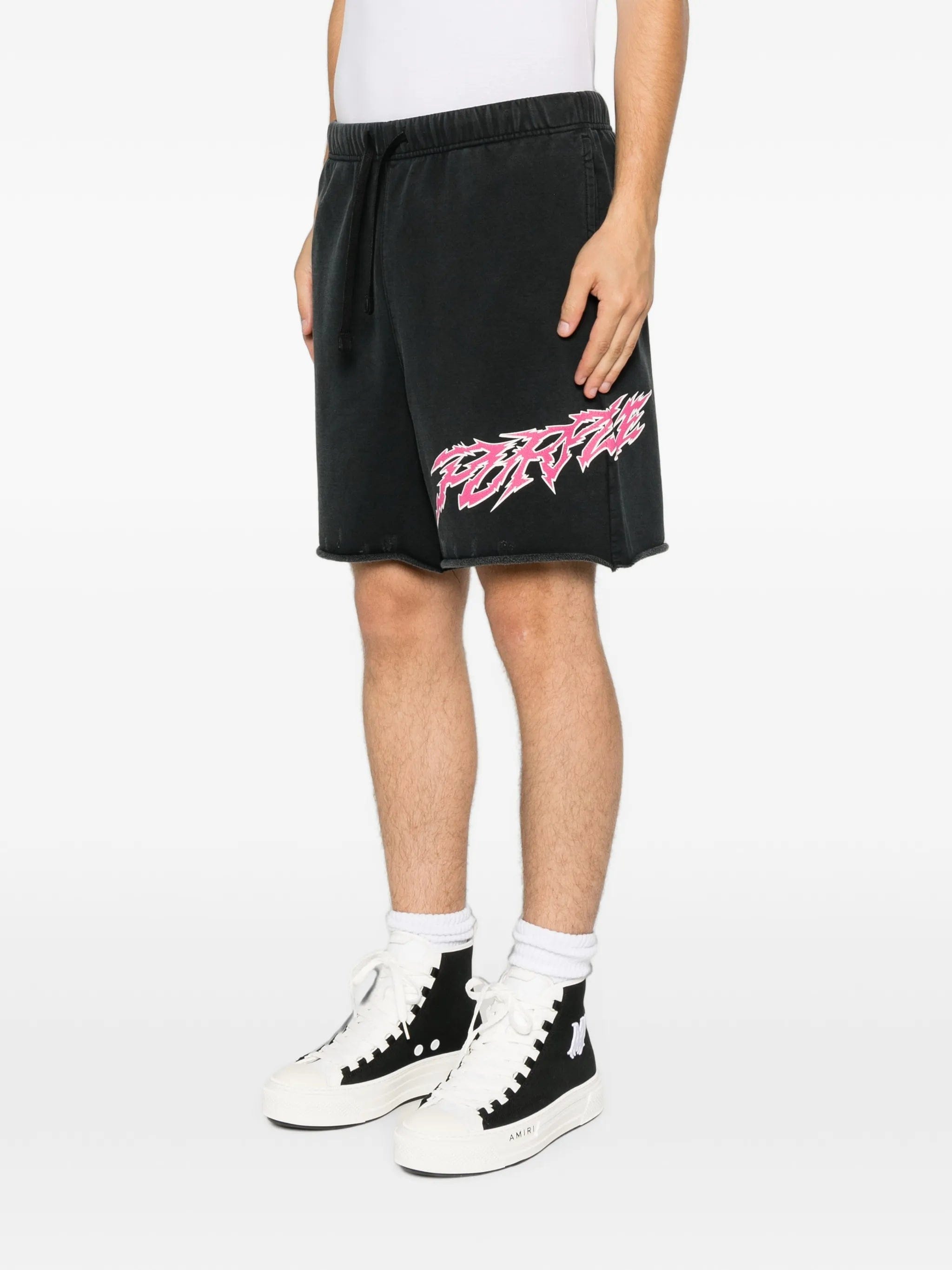 Purple Brand graphic - print raw - cut shorts