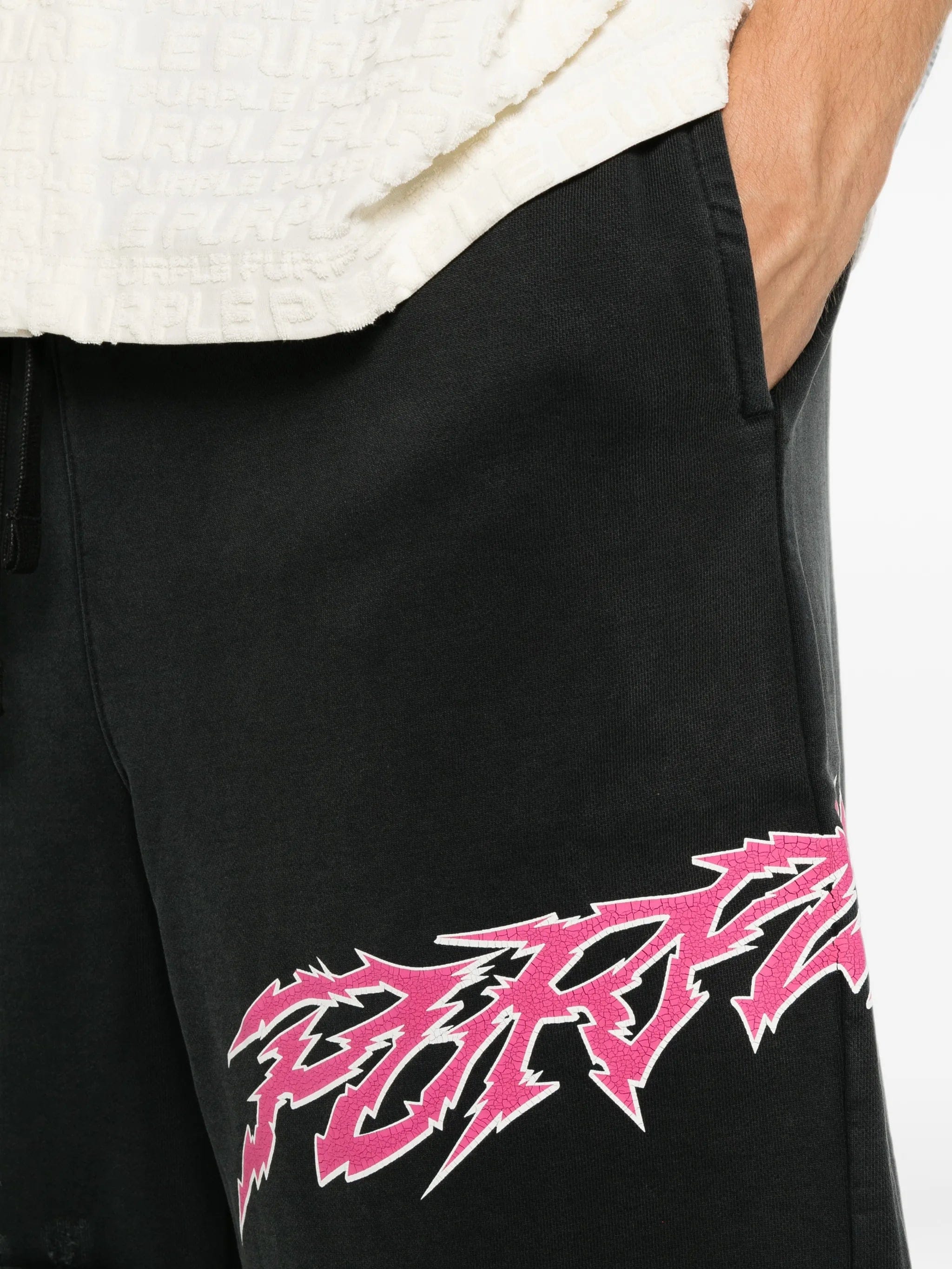 Purple Brand graphic - print raw - cut shorts