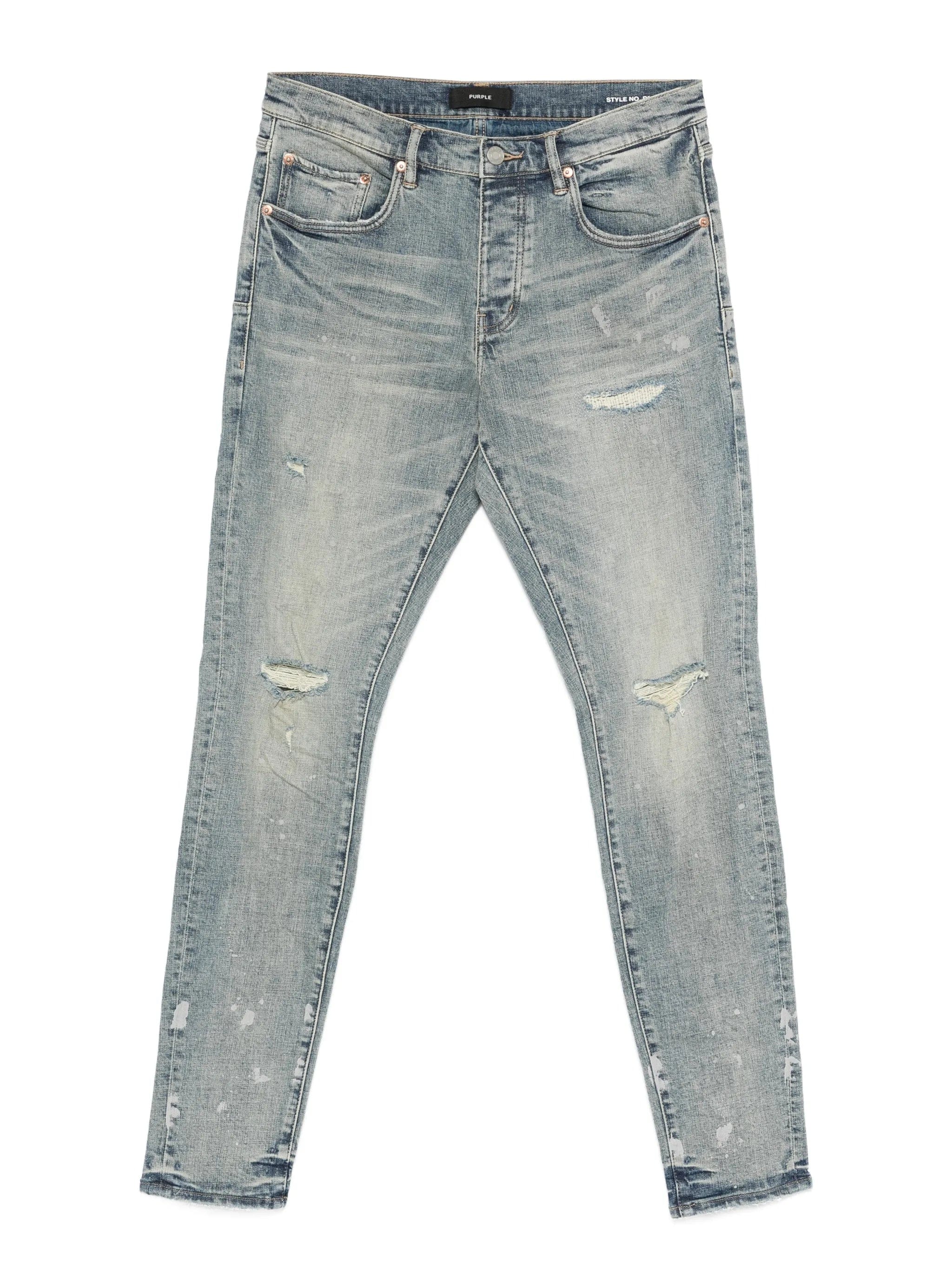 Purple Brand slashed paint jeans