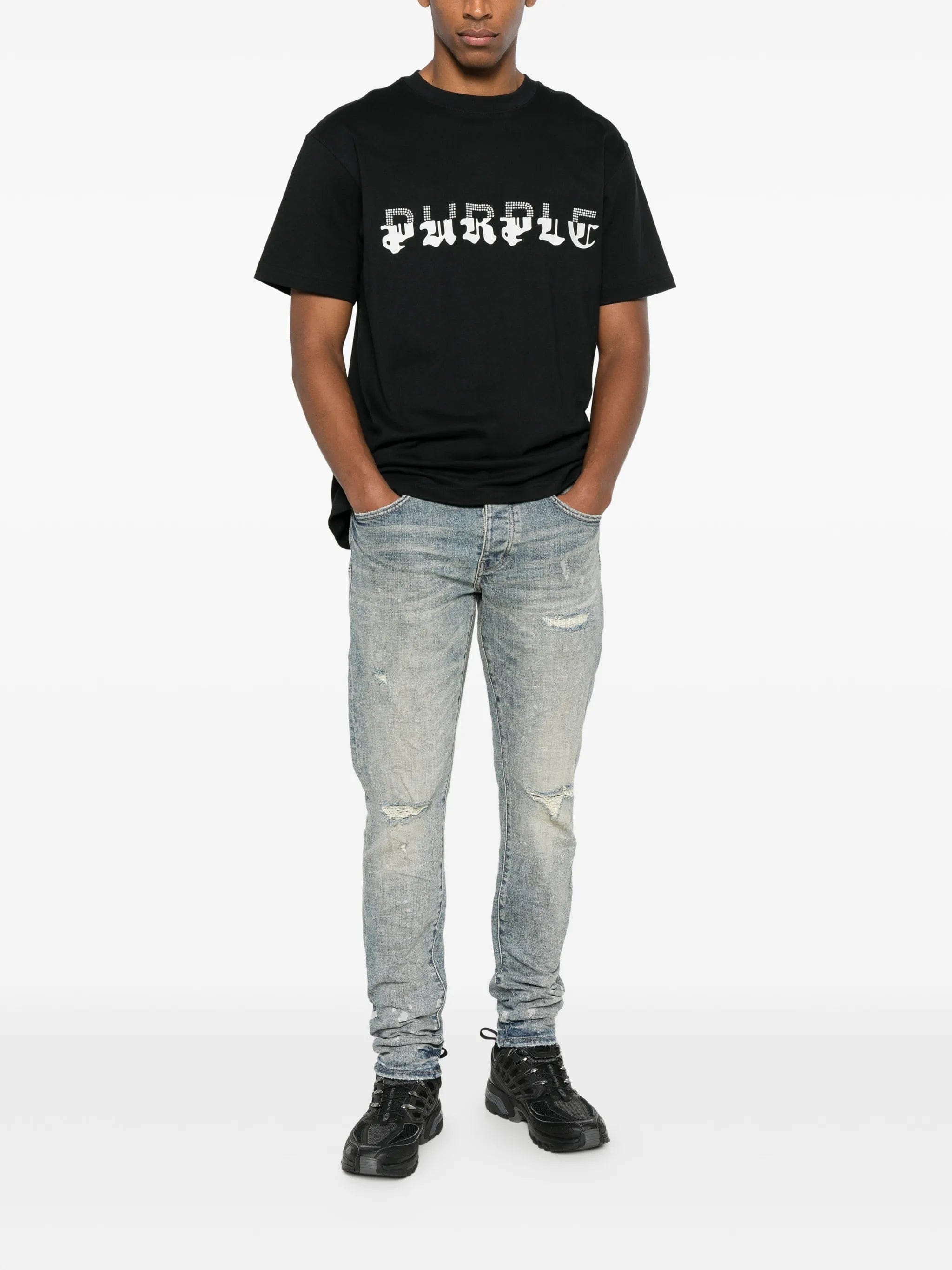 Purple Brand slashed paint jeans