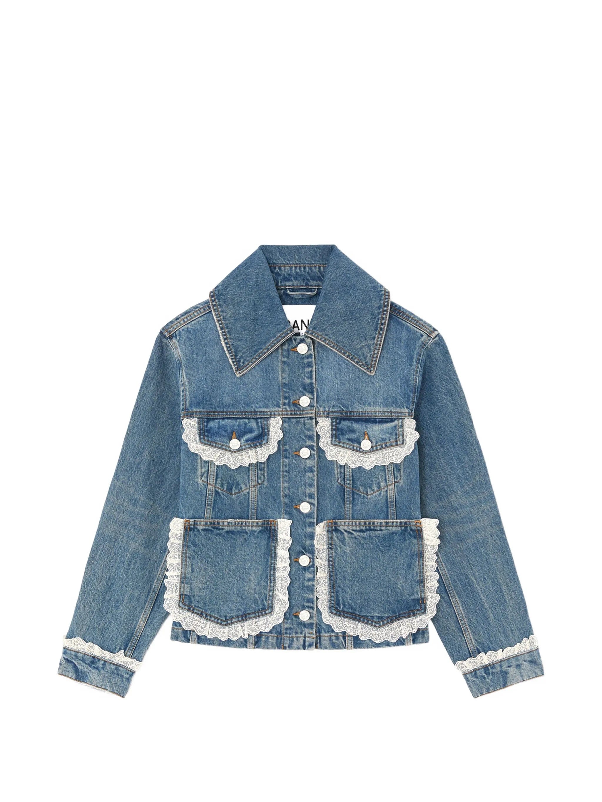 GANNI lace - trim denim jacket