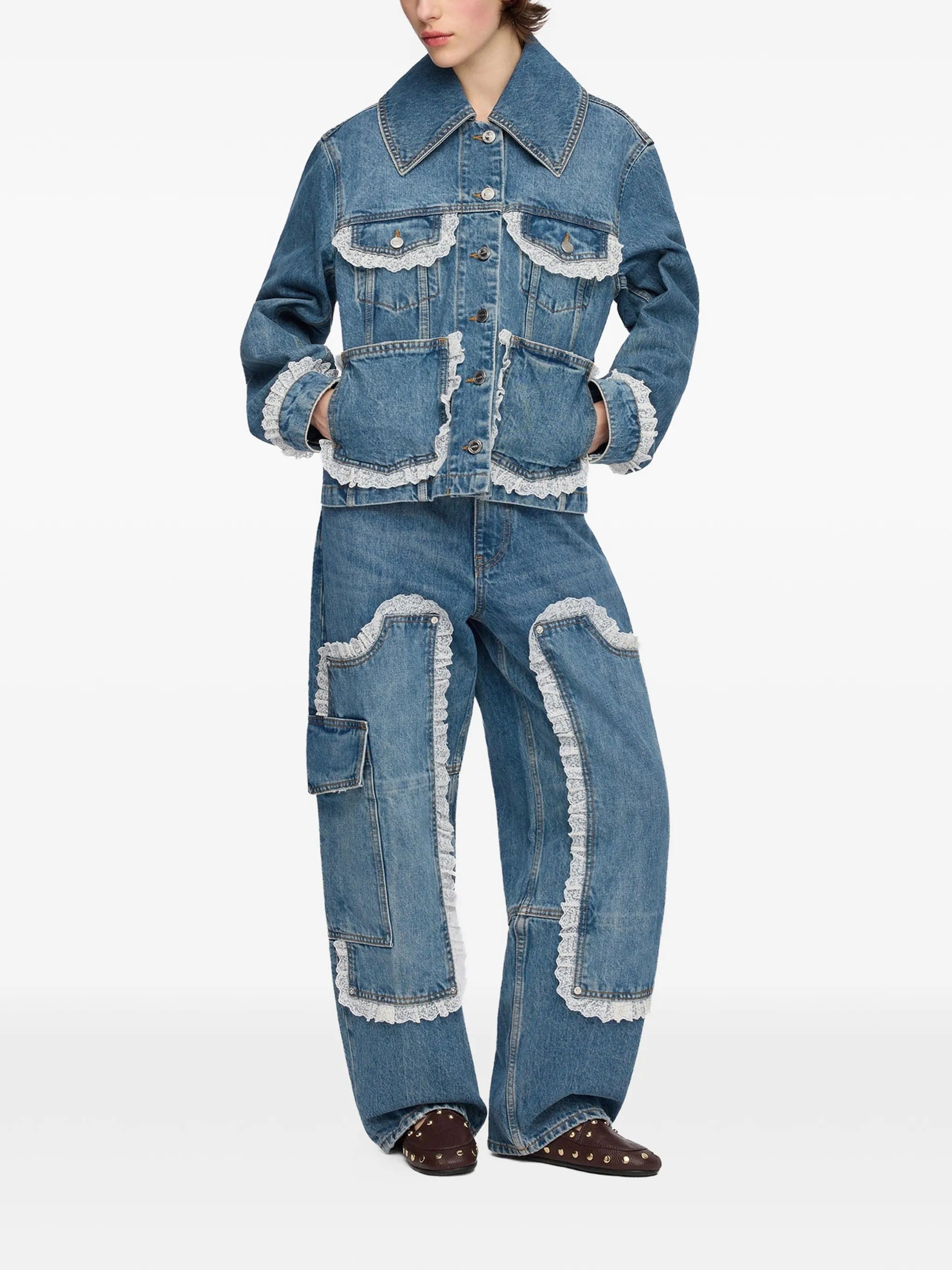 GANNI lace - trim denim jacket