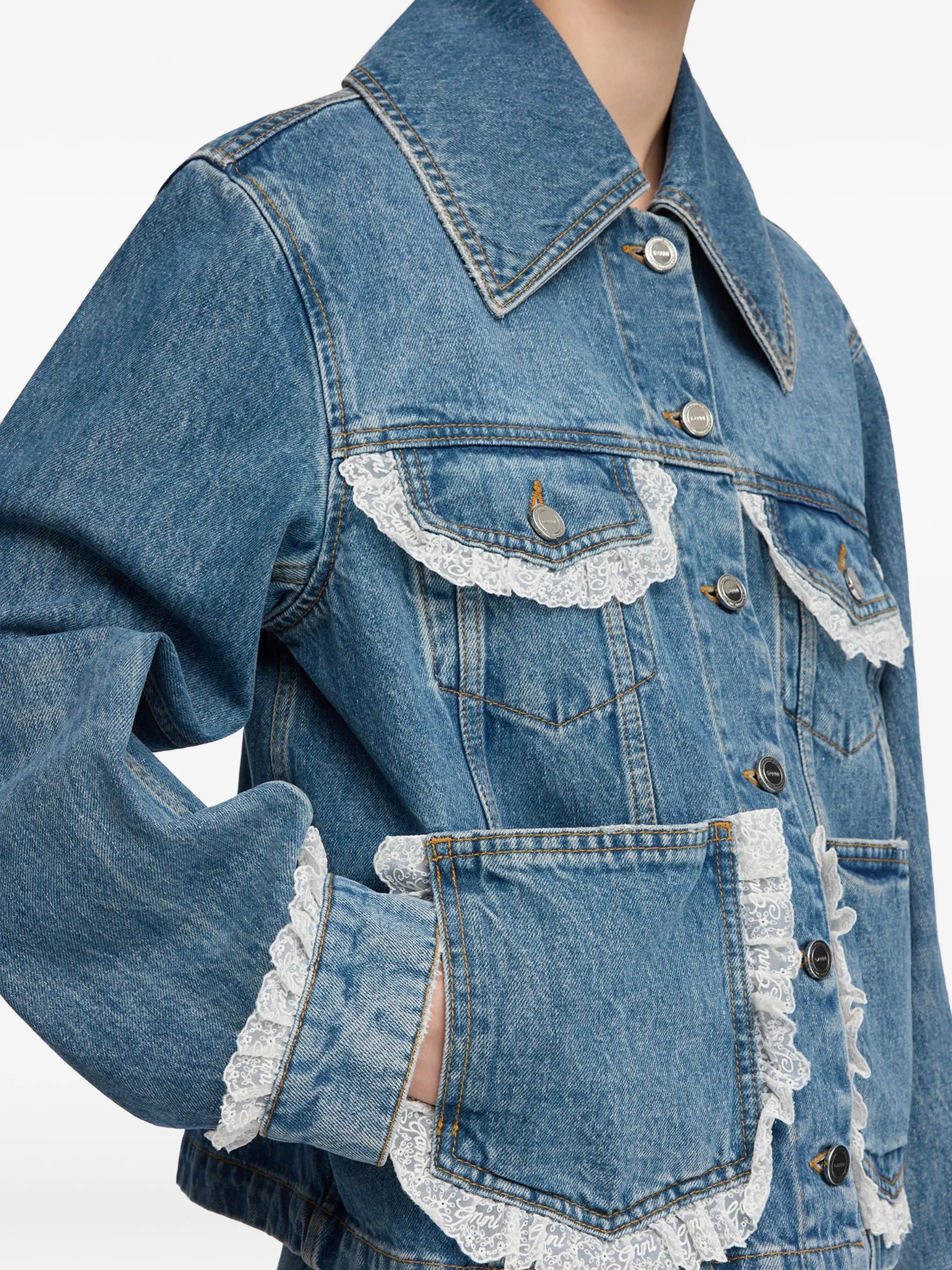 GANNI lace - trim denim jacket