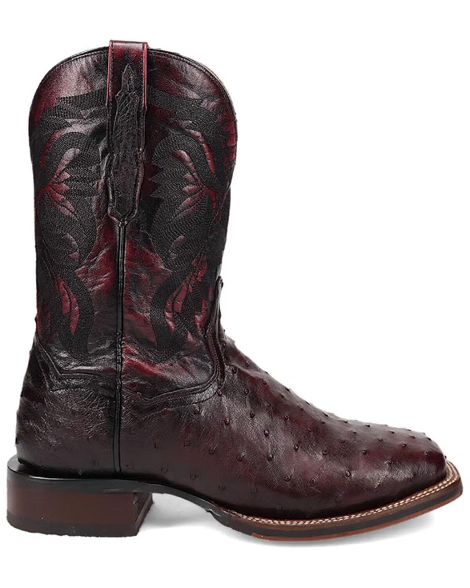 cherry Men's Alamosa Exotic Ostrich Western Boots In Black Cherry