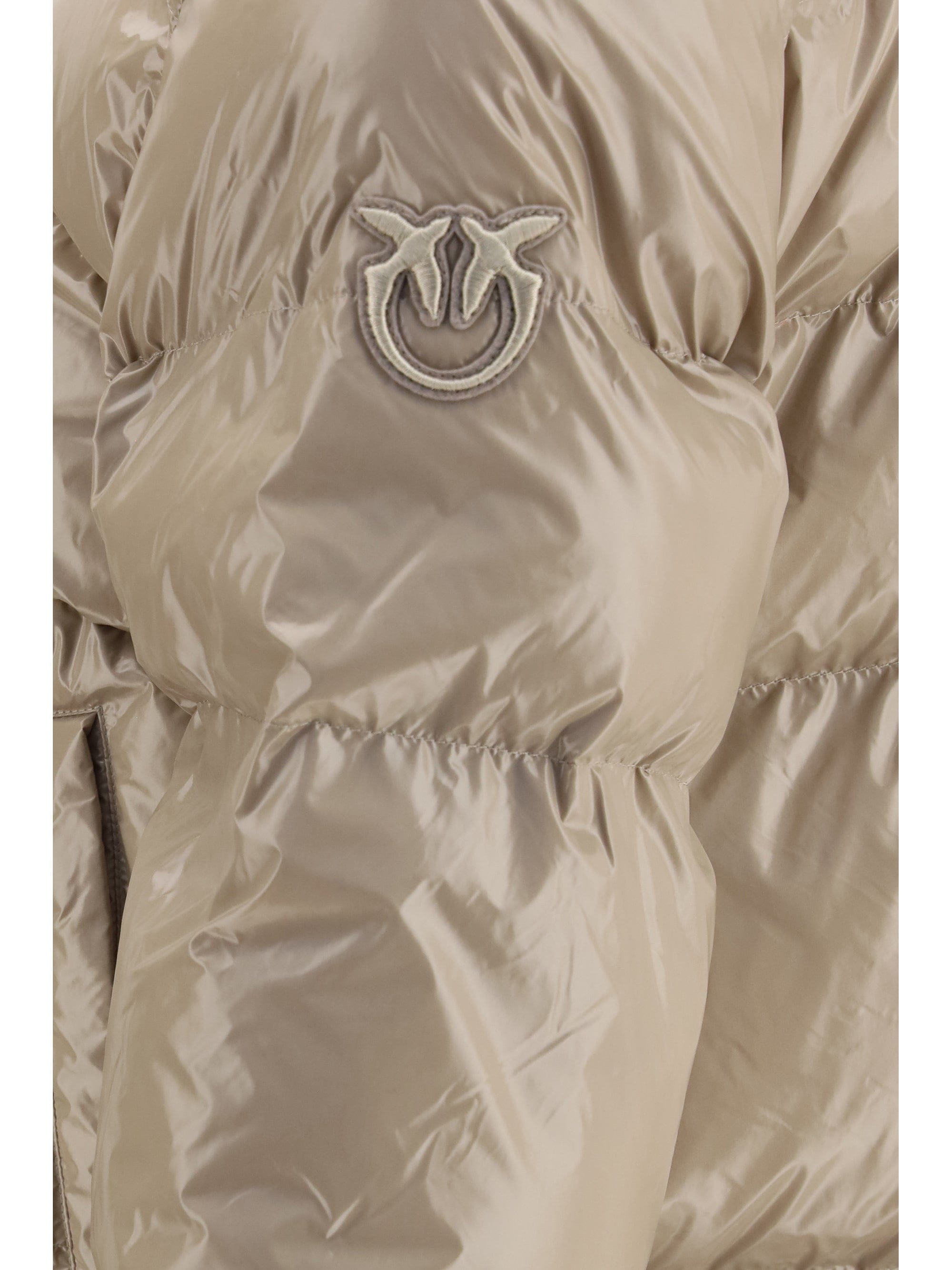 Pinko Glossy Quilted Puffer Down Jacket — Beige