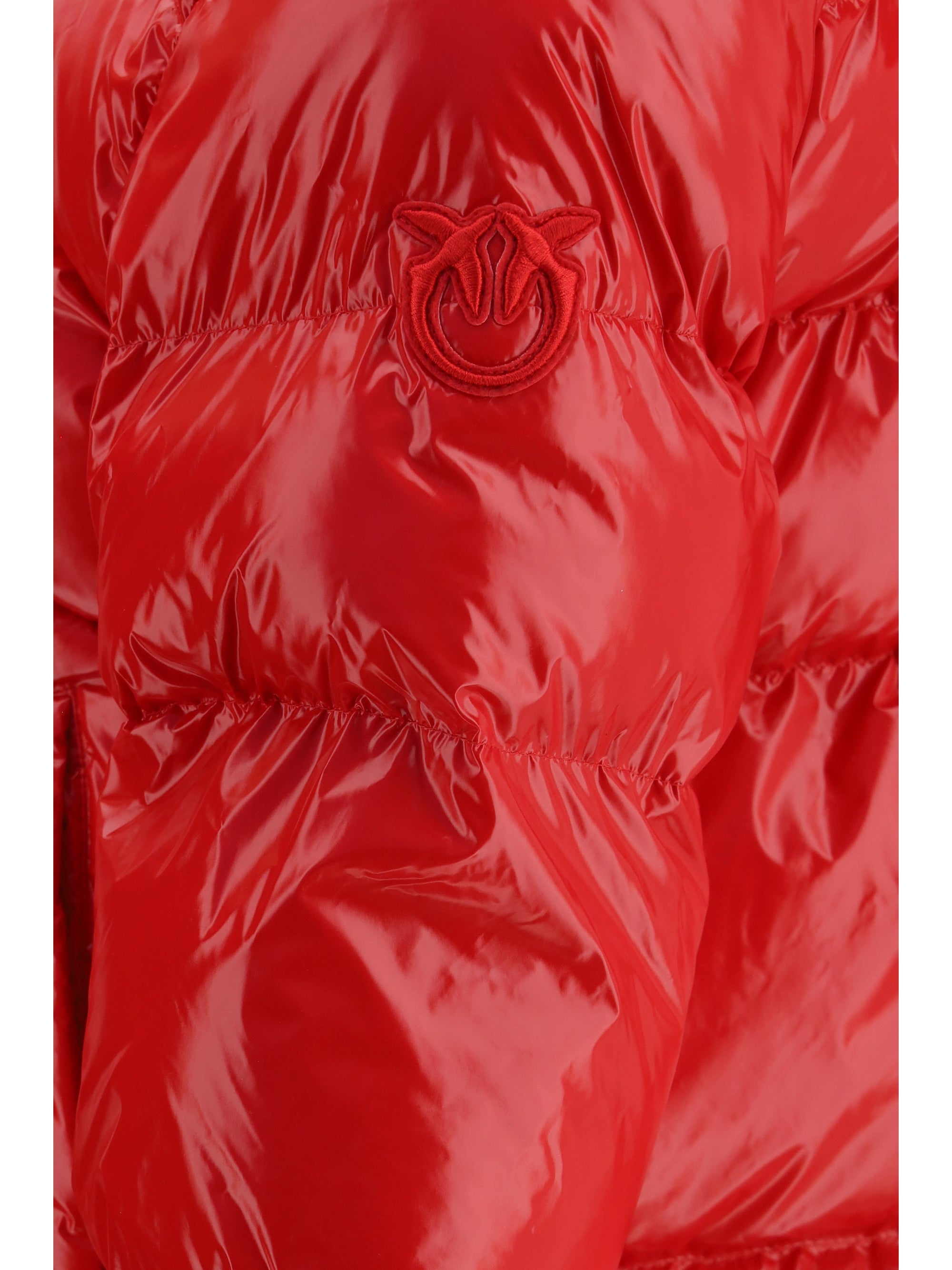Pinko Glossy Quilted Down Jacket — Red