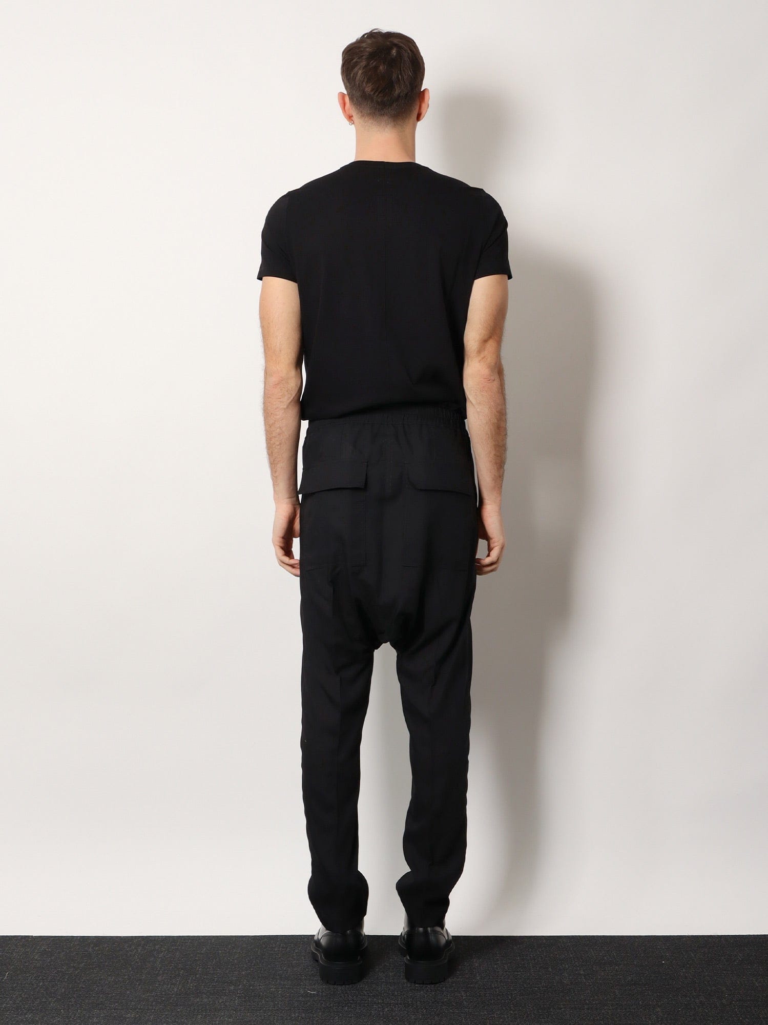 RICK OWENS Drawstring Long certified virgin wool trousers