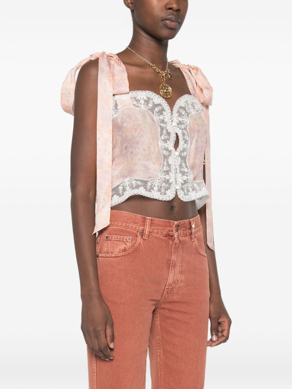 Chloé lace - trim floral - print top